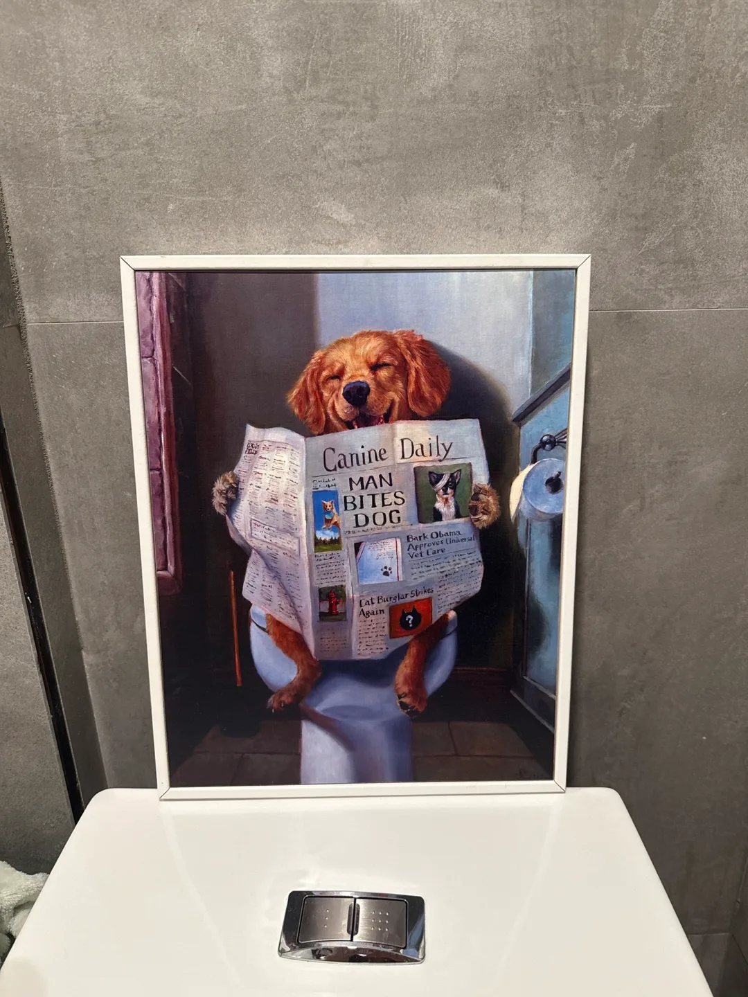 Framed 'Man Bites Dog' Dog Newspaper Print thumbnail