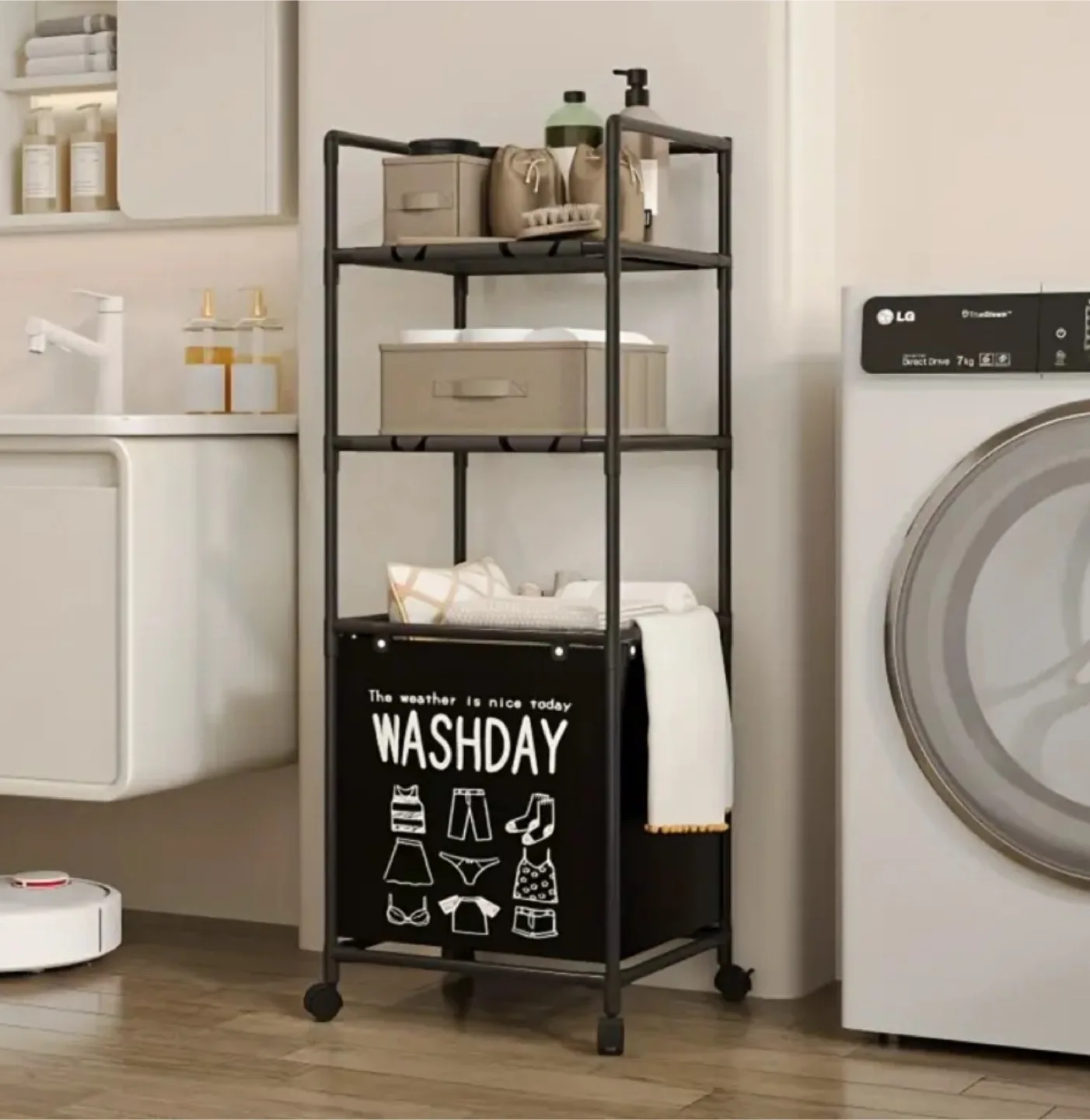 Laundry Basket Organizer Cart with Shelves (Brand new in box) thumbnail
