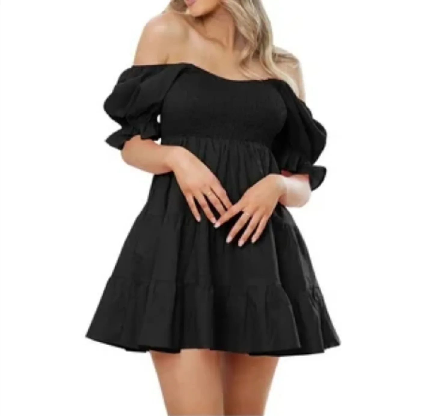 Black Off-Shoulder Mini Dress thumbnail