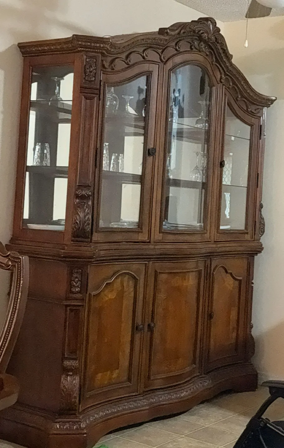 Ornate Wood China Cabinet and Dining Set