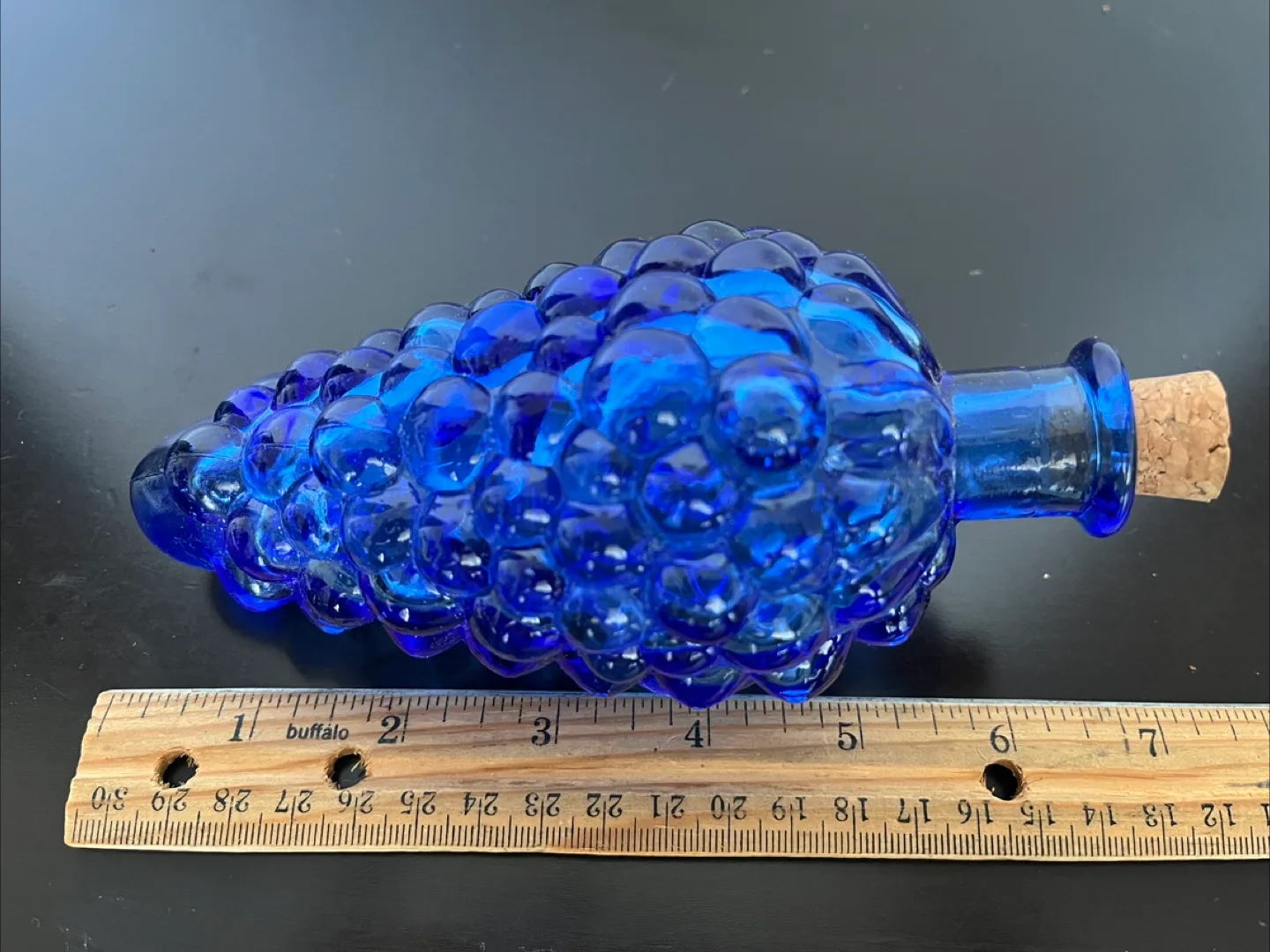 Vintage Blue Glass Grape Small Bottle with Cork image indicator(5)