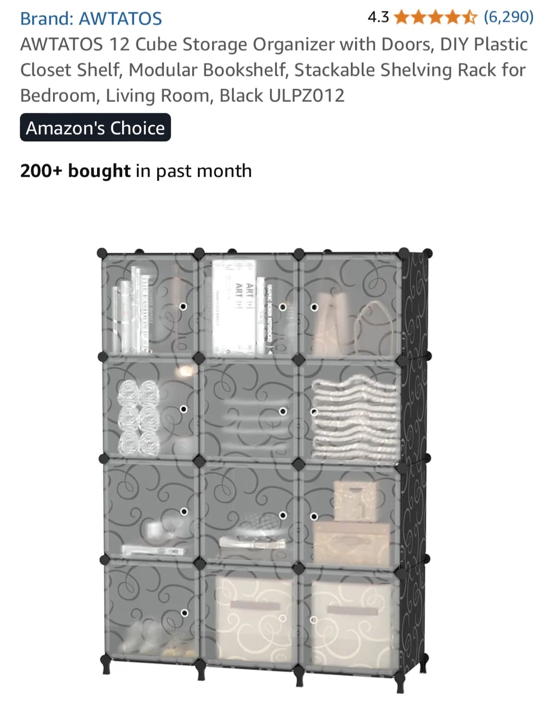 AWTATOS 12 Cube Storage Organizer - Black thumbnail