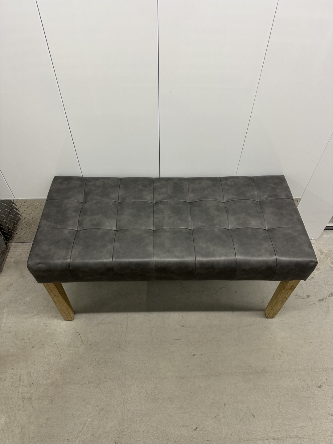 Grey Tufted Faux Leather Bench