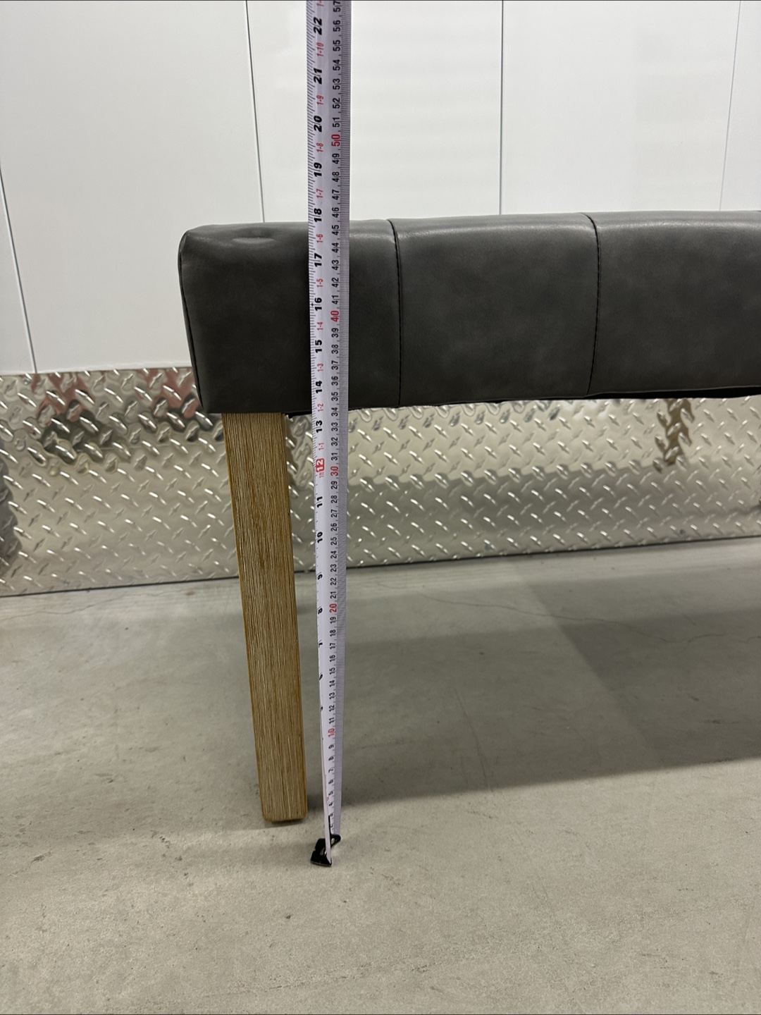 Grey Tufted Faux Leather Bench - photo 3