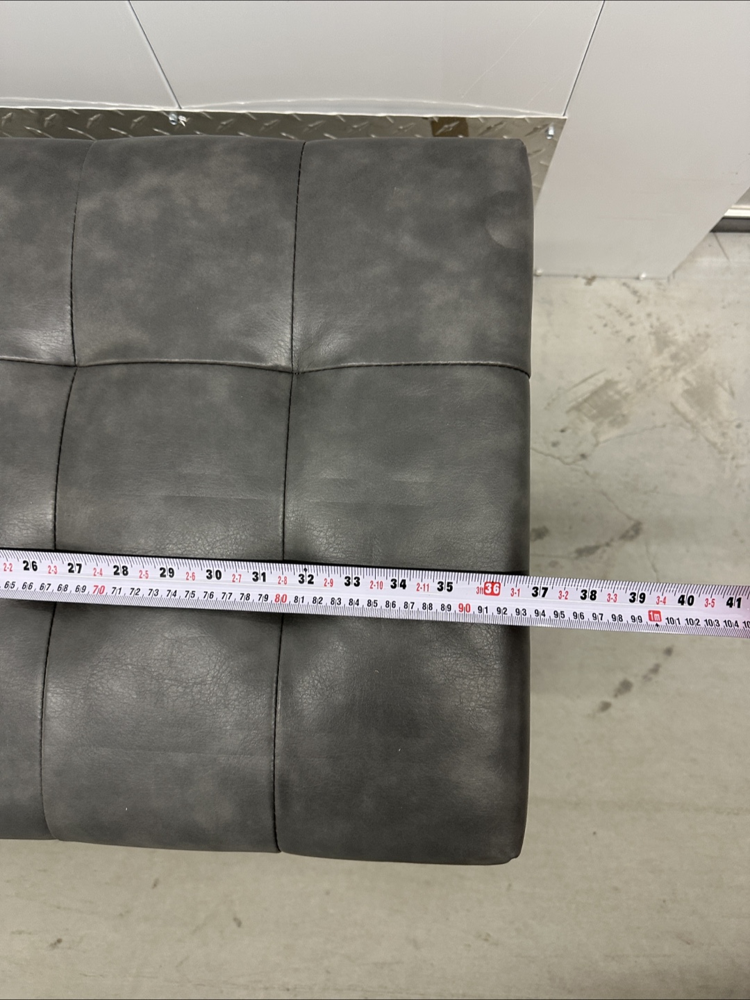Grey Tufted Faux Leather Bench - photo 4