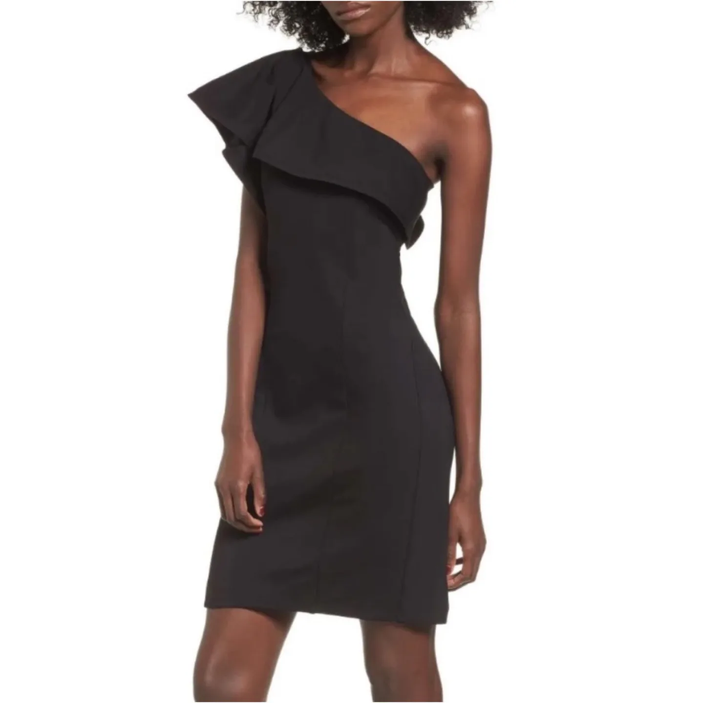 Leith One Shoulder Ruffle Dress Mini Black Size Small thumbnail