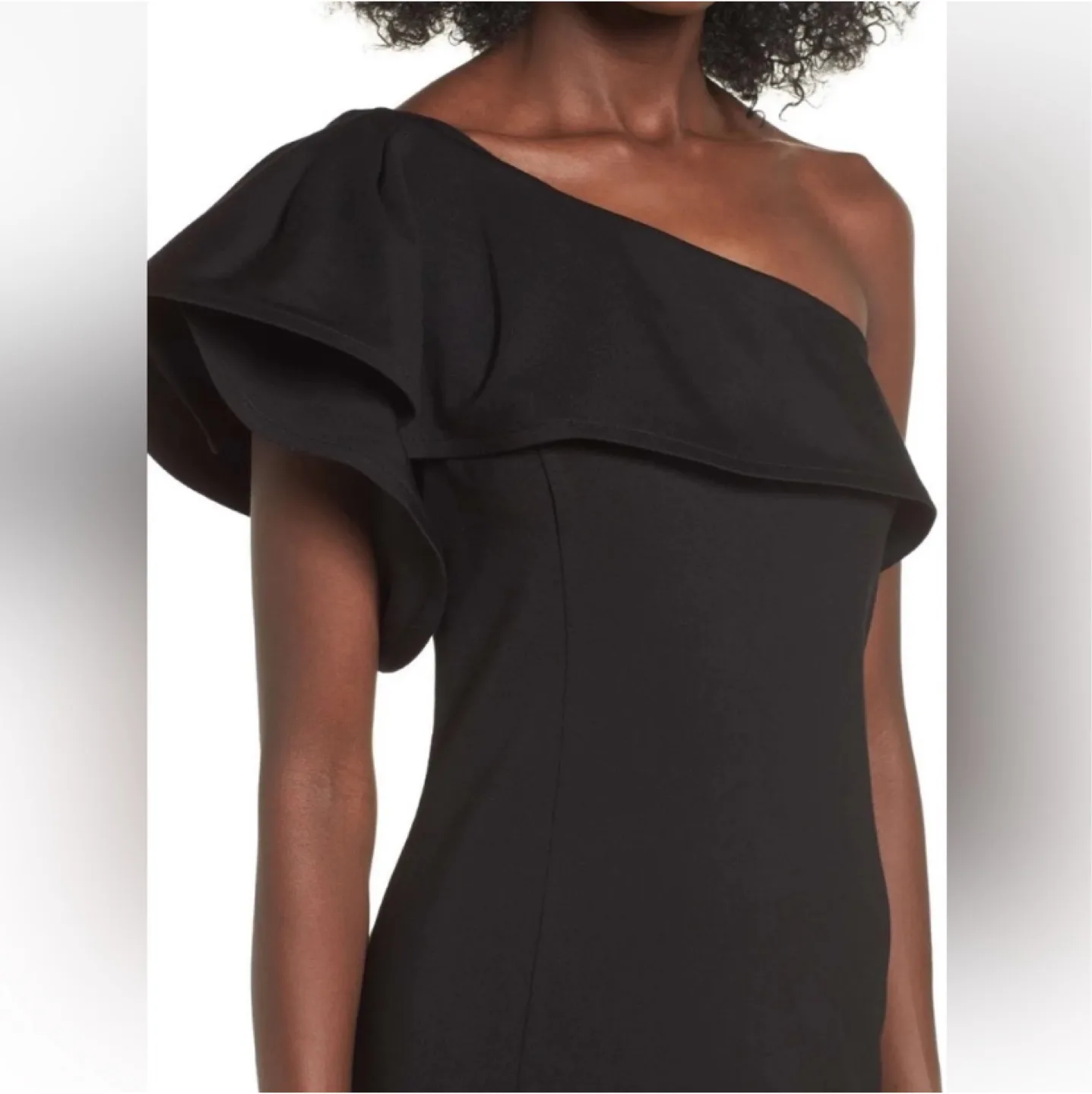 Leith One Shoulder Ruffle Dress Mini Black Size Small image indicator(4)