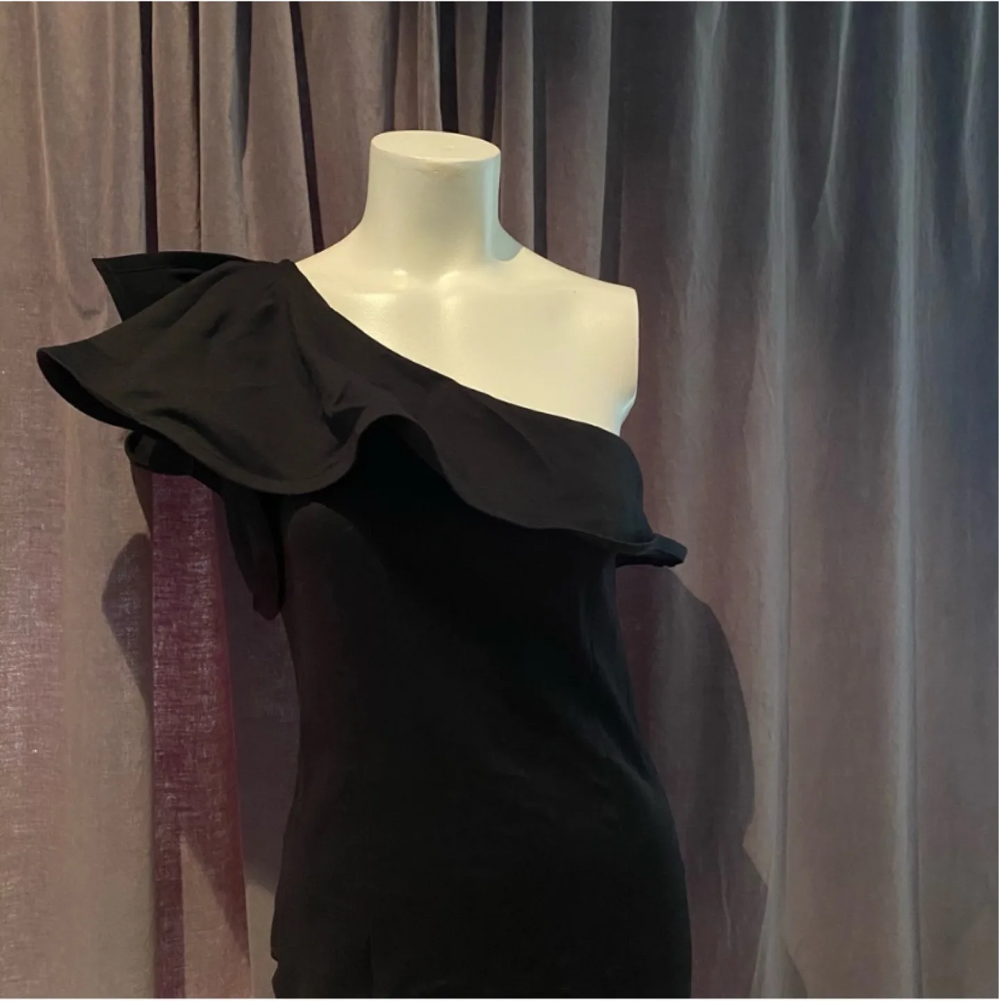 Leith One Shoulder Ruffle Dress Mini Black Size Small image indicator(5)