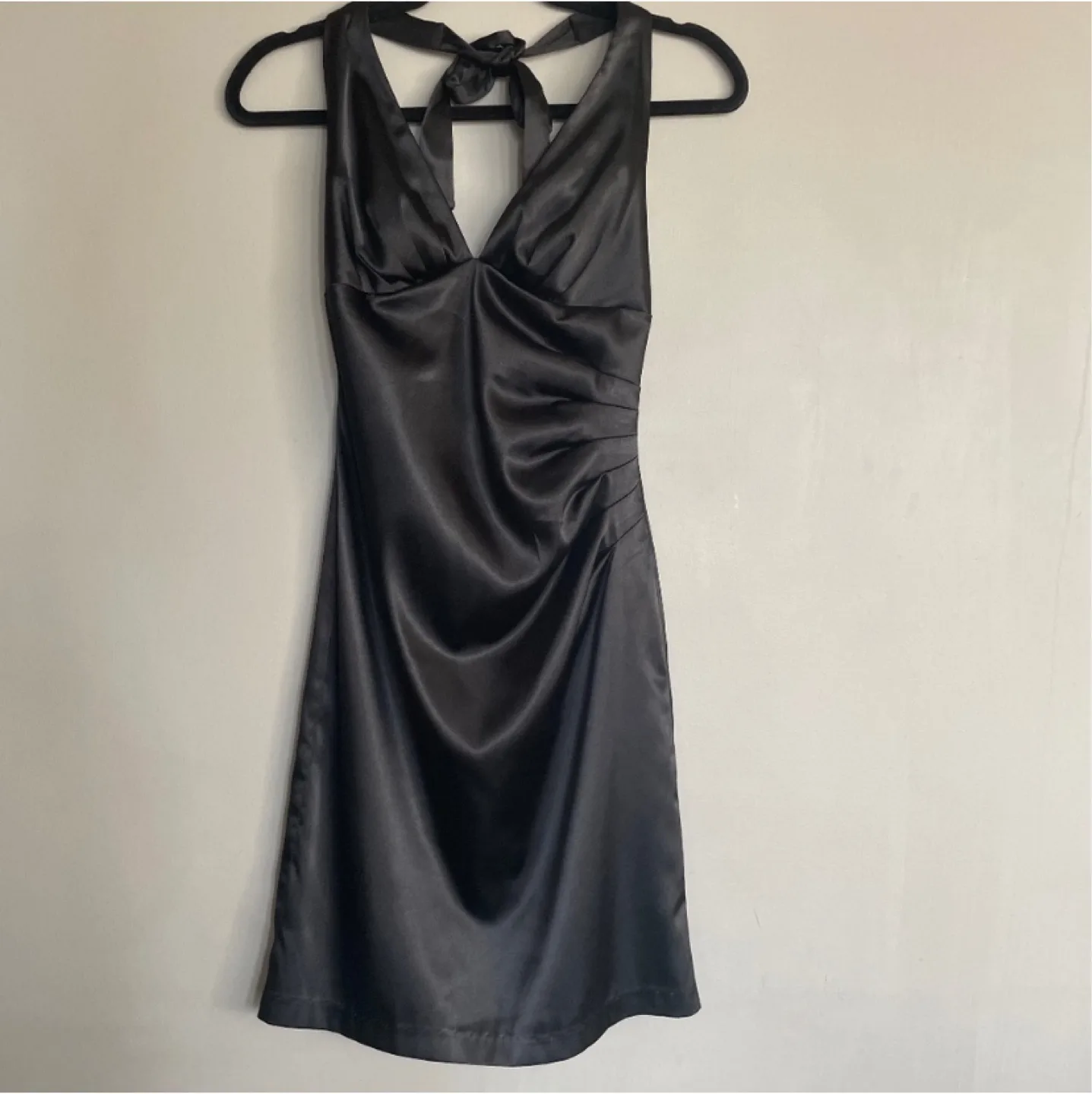 Y2K Black Satin Halter Mini Dress Size 3/4 thumbnail