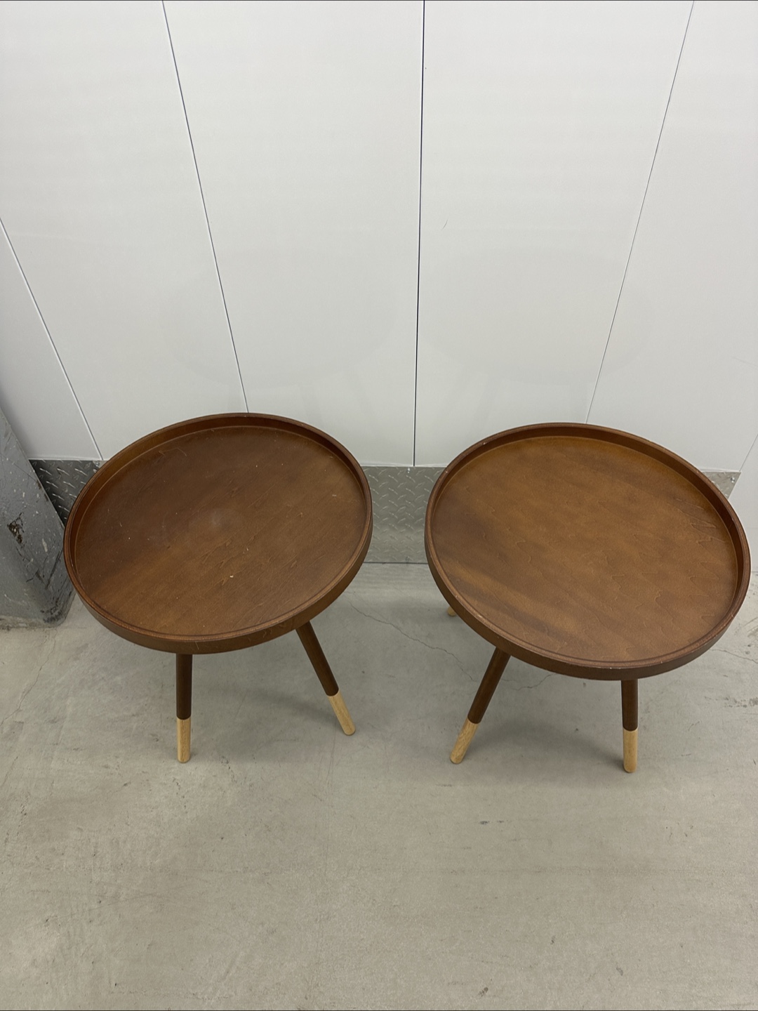 Pair of Brown Round Side Tables - photo 2