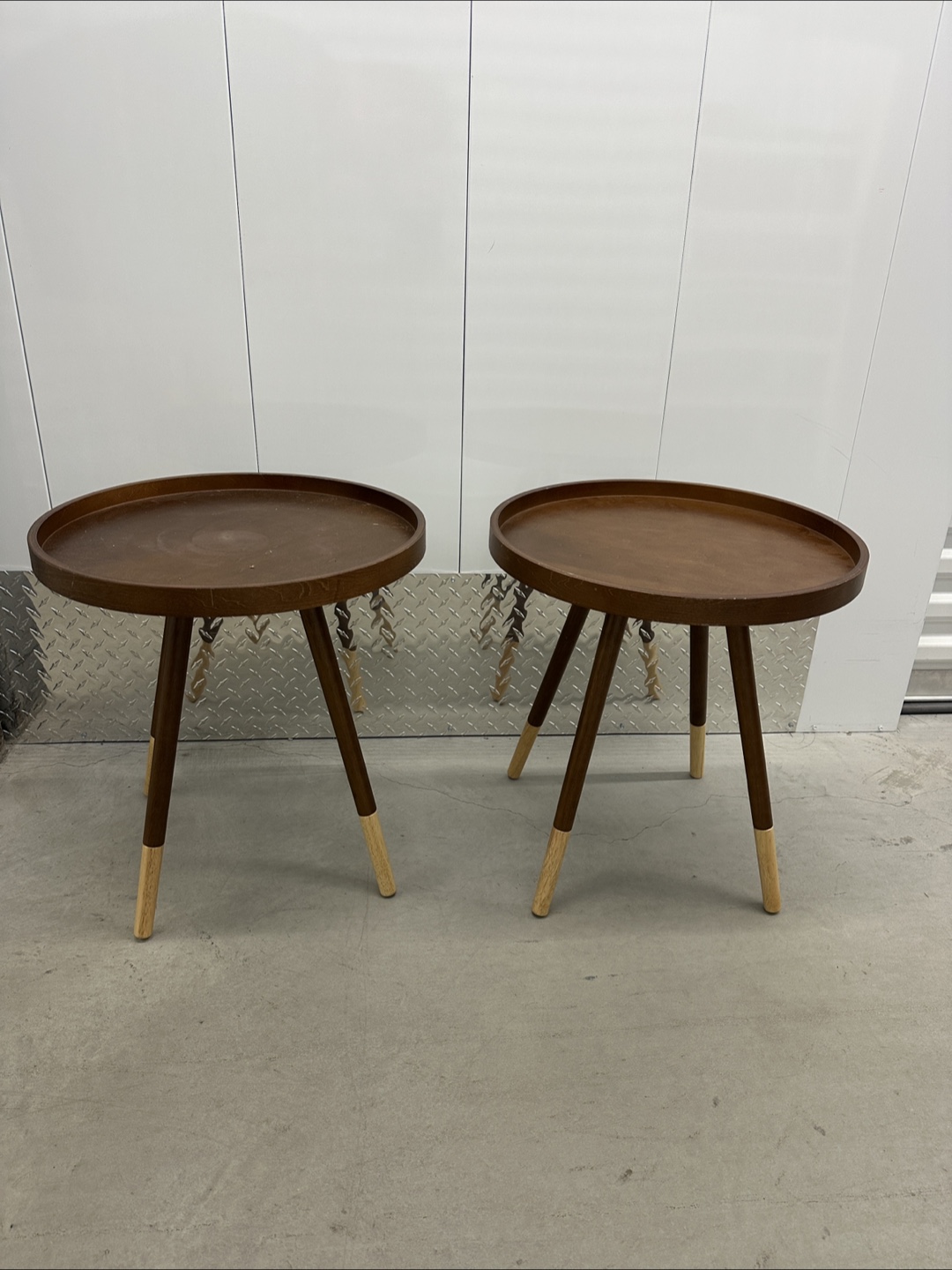 Pair of Brown Round Side Tables