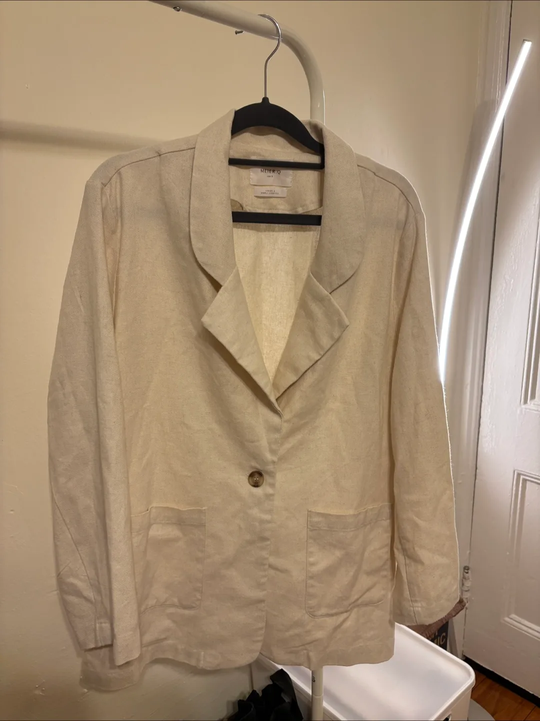 Oversize Cream Linen Blend Blazer thumbnail