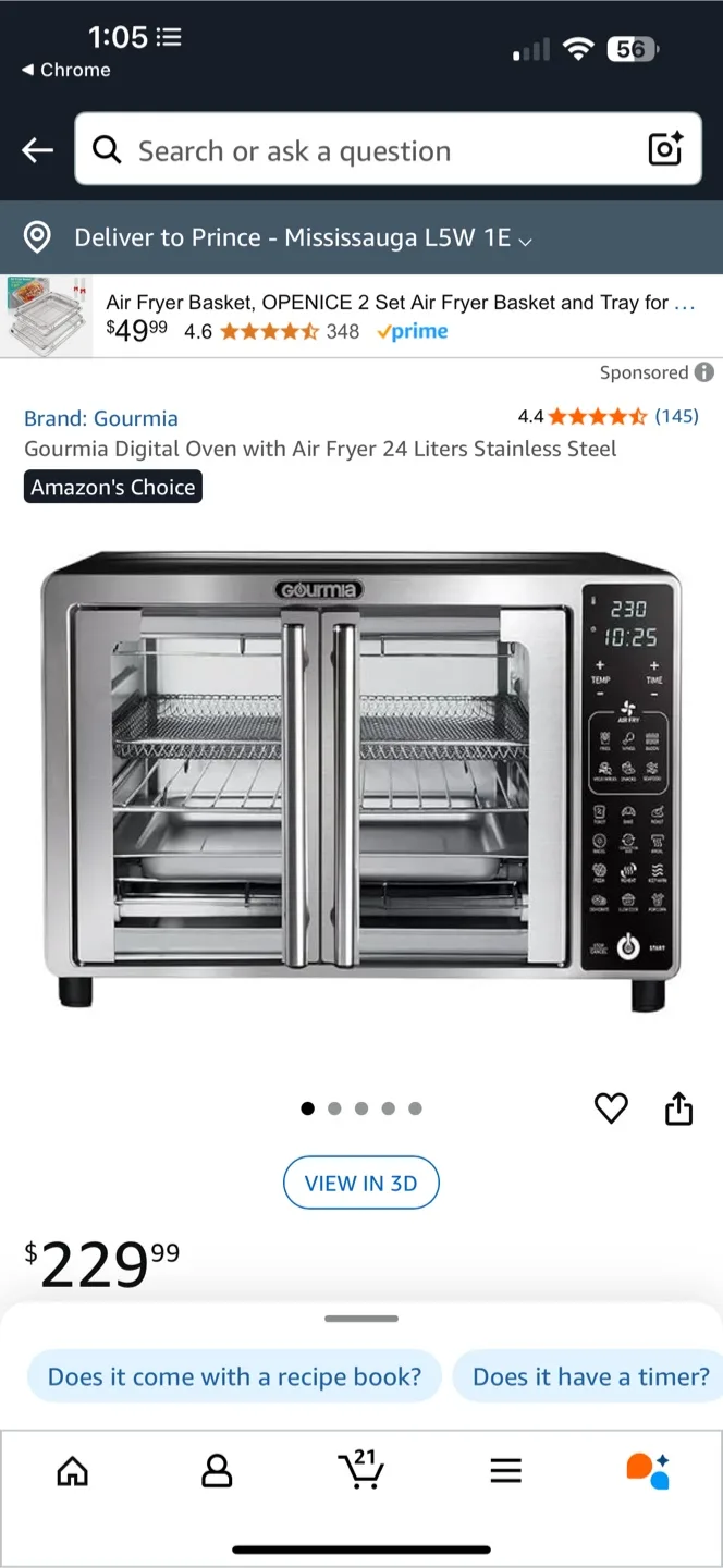 Gourmia Digital Oven with Air Fryer, 24 Liters thumbnail