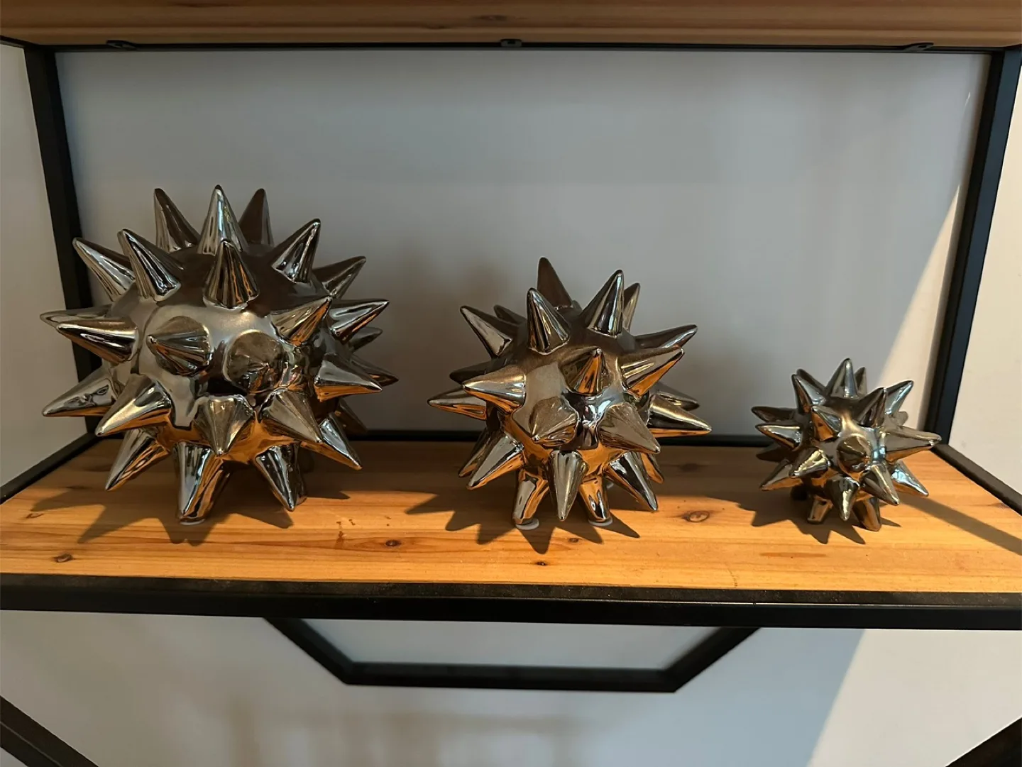 Set of 3 Silver Spiked Decorative Balls thumbnail