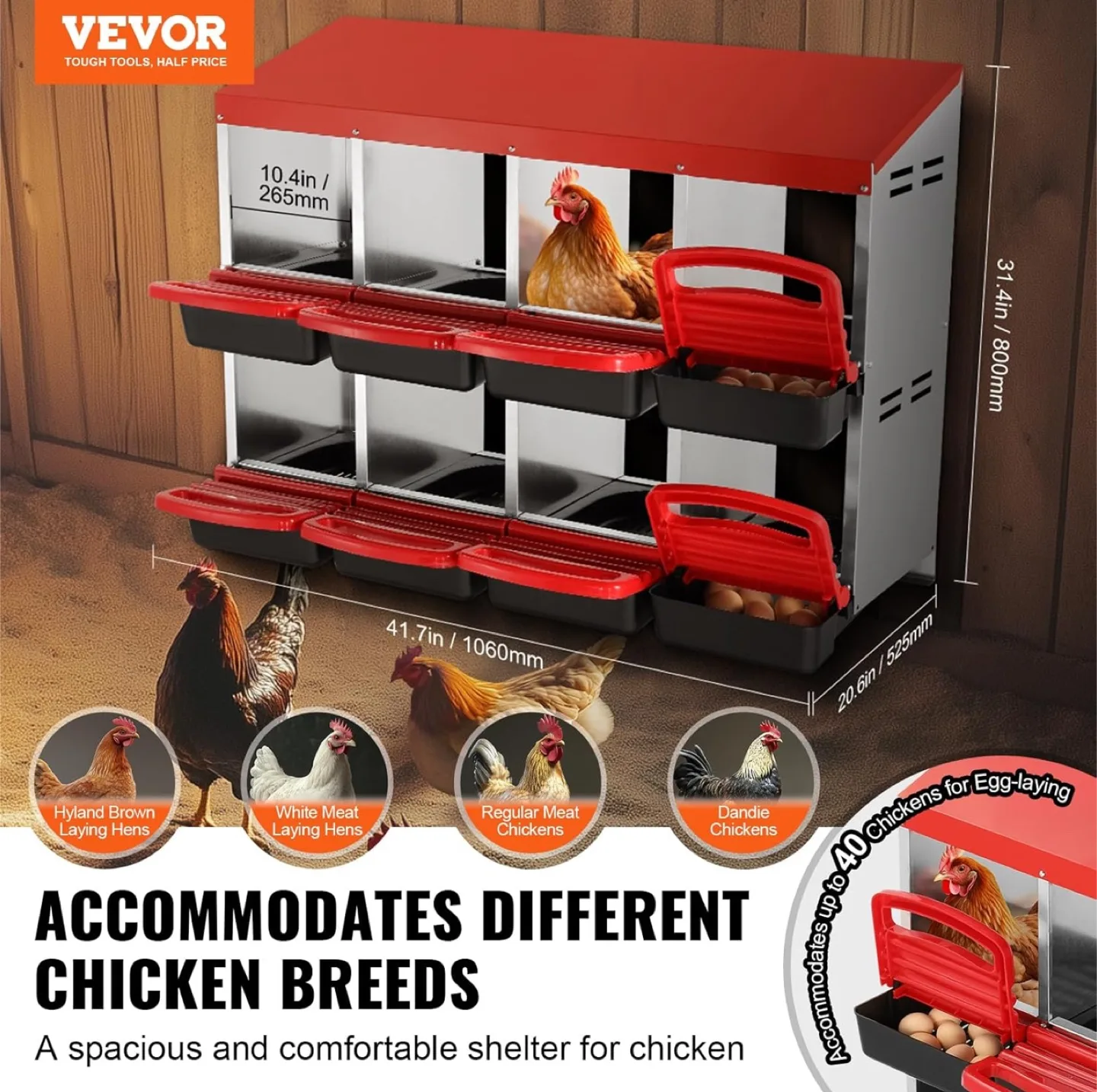 Chicken Nest Box, 8-Compartment, 30 to 45 in Stable & Corrosion thumbnail