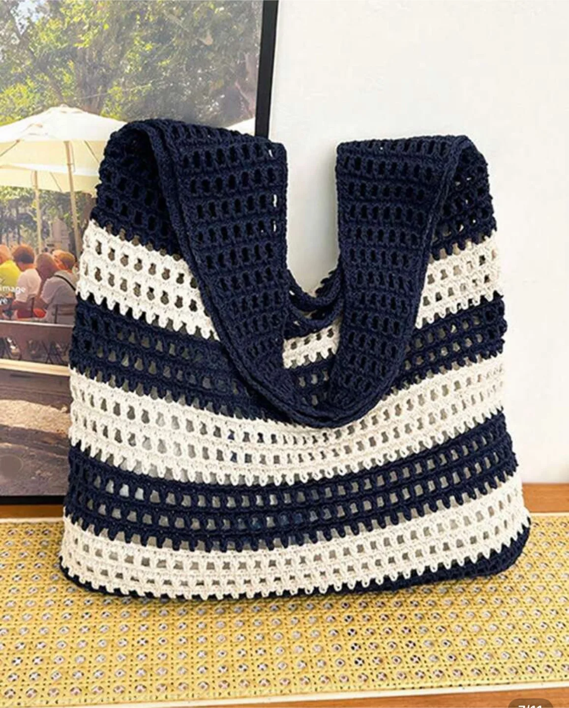 Striped Crochet Tote Bag thumbnail