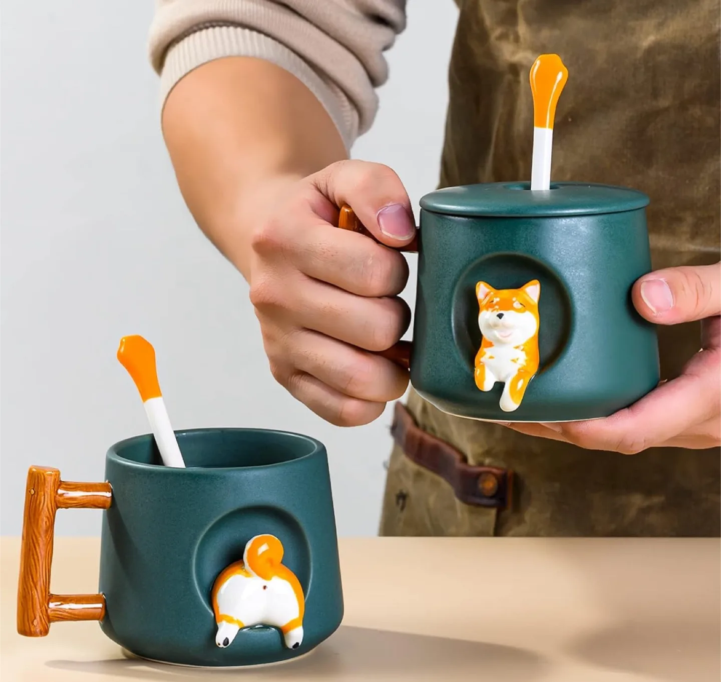NEW Cute Set Mug with Lid, Handle and Spoon - 15oz (Set of 2) image indicator(3)