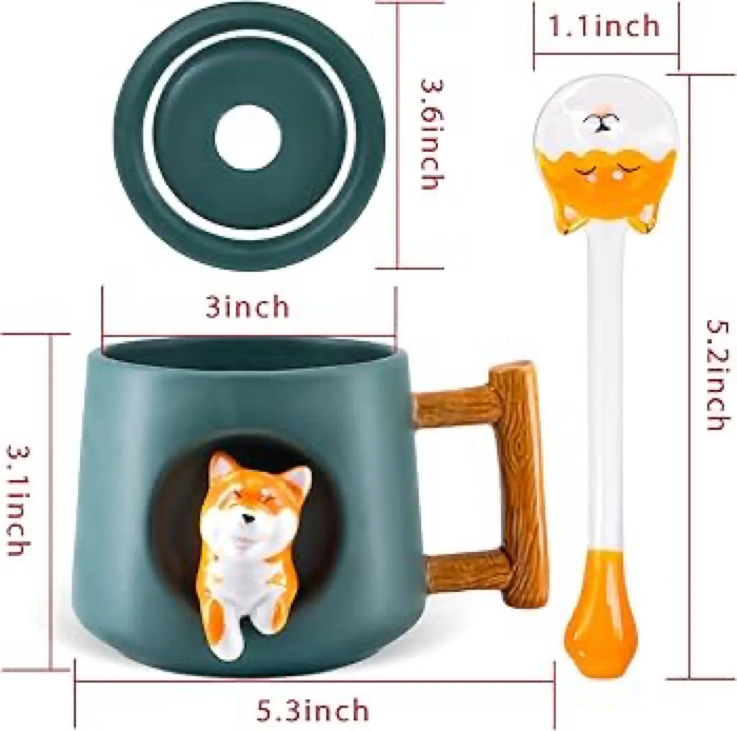 NEW Cute Set Mug with Lid, Handle and Spoon - 15oz (Set of 2) image indicator(2)