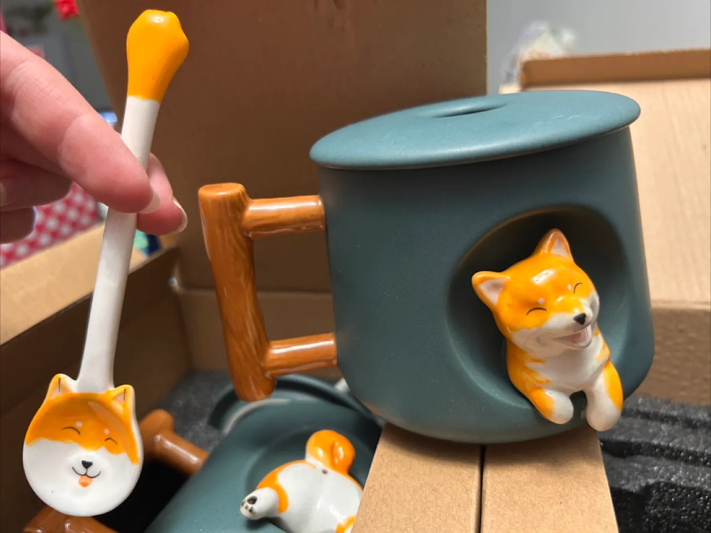 NEW Cute Set Mug with Lid, Handle and Spoon - 15oz (Set of 2) image indicator(6)