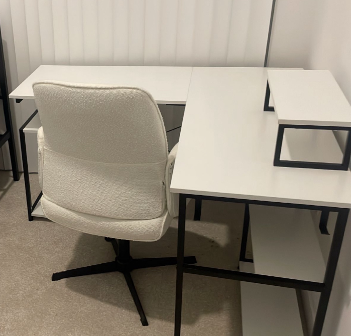 White L-Shaped Desk with Shelves