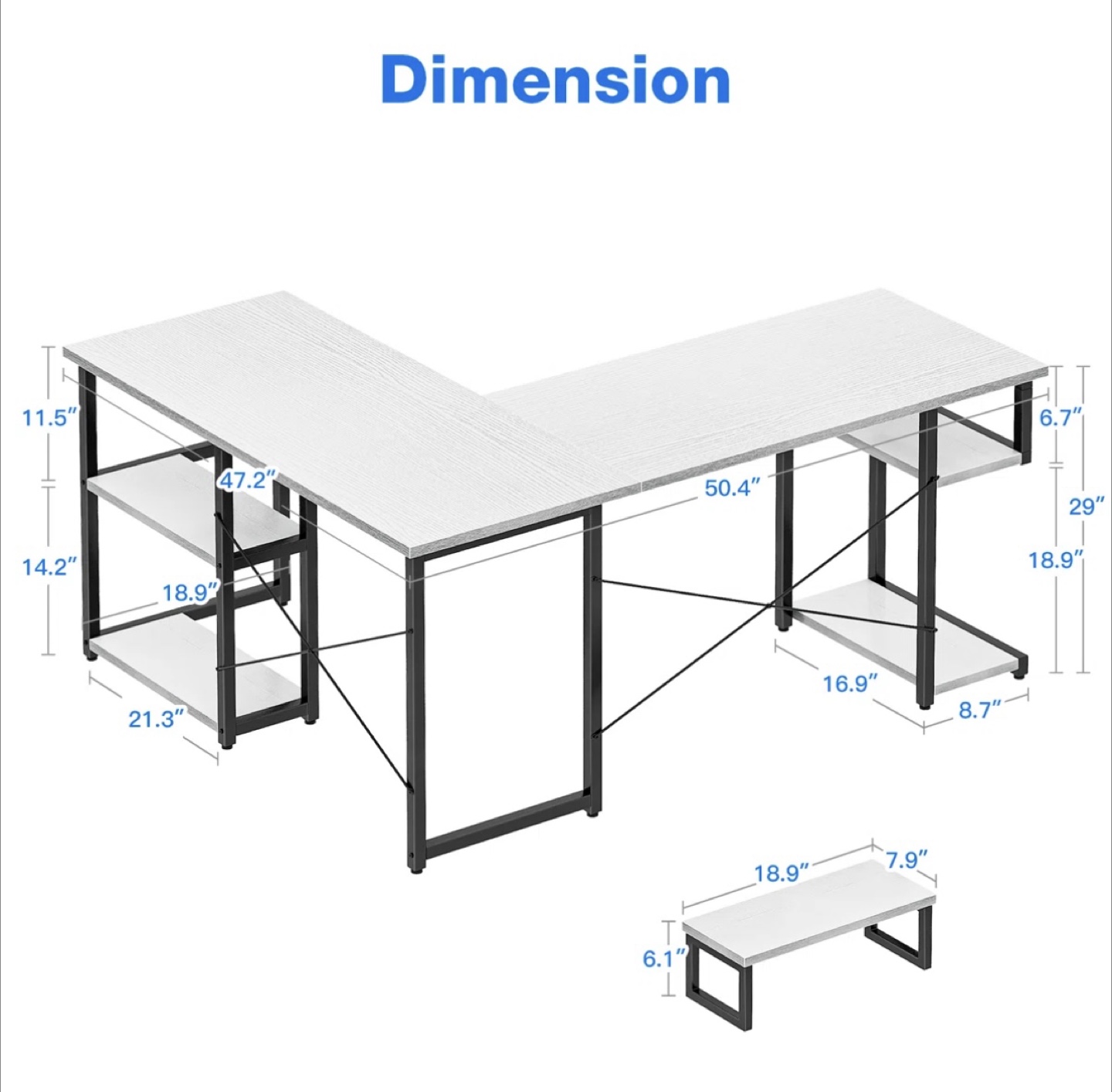 White L-Shaped Desk with Shelves - photo 4