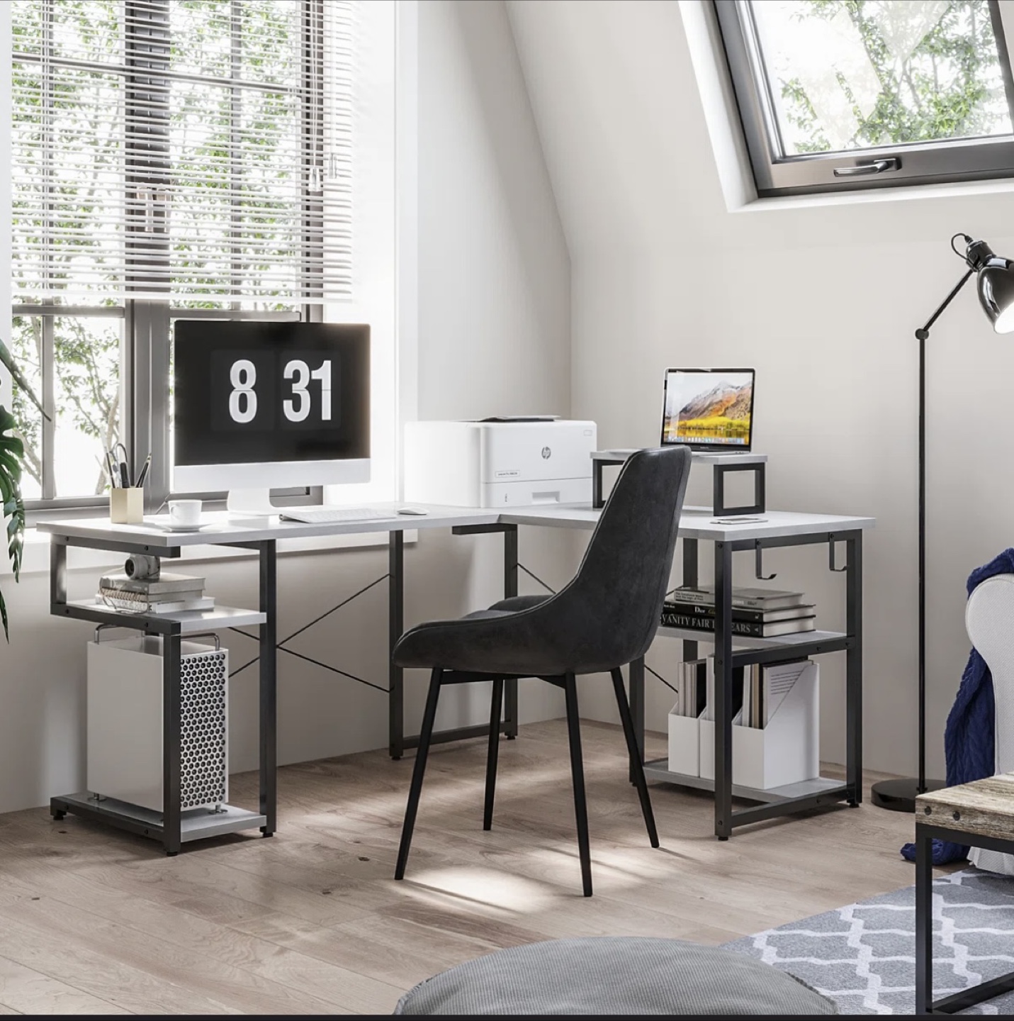 White L-Shaped Desk with Shelves - photo 3