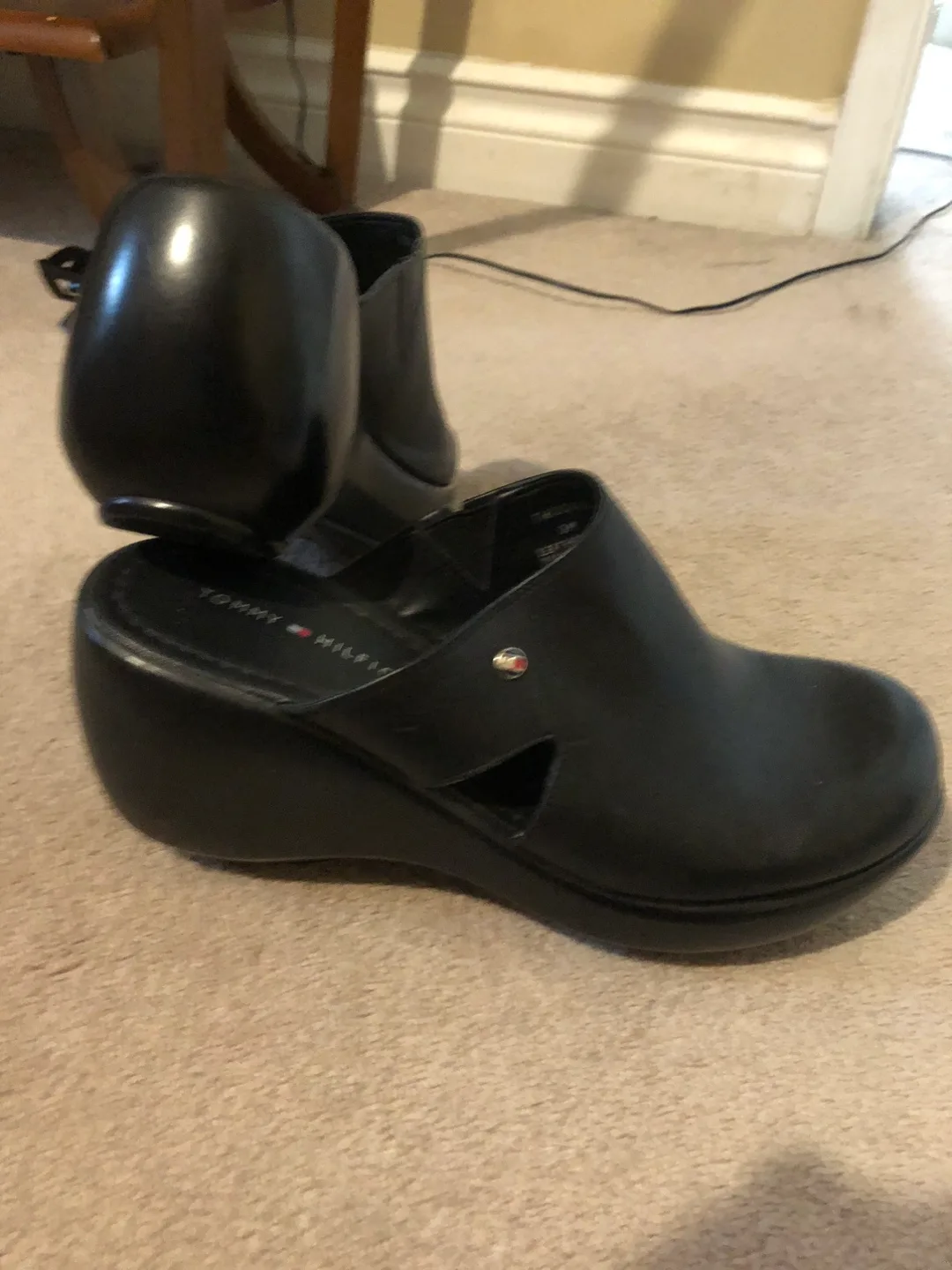 Tommy Hilfiger Black Leather Clogs Size 7 thumbnail