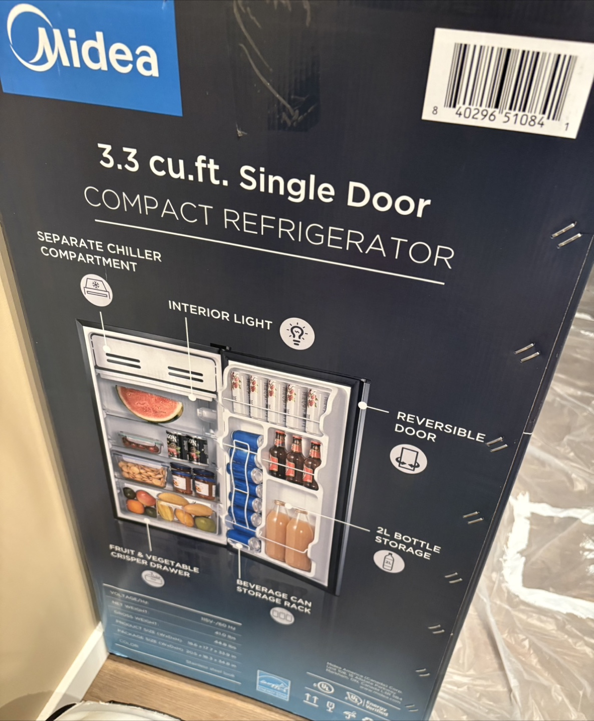 Midea 3.3 cu.ft. Compact Refrigerator - New in Box! - photo 2