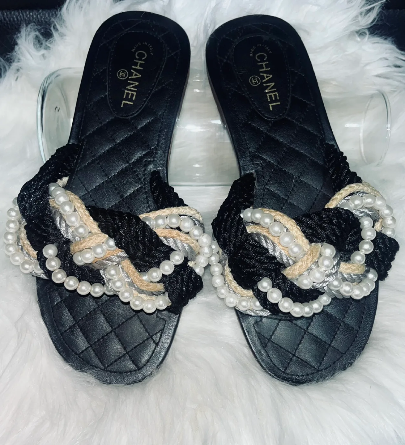 Chanel Pearl Leather Mules Size 38 thumbnail