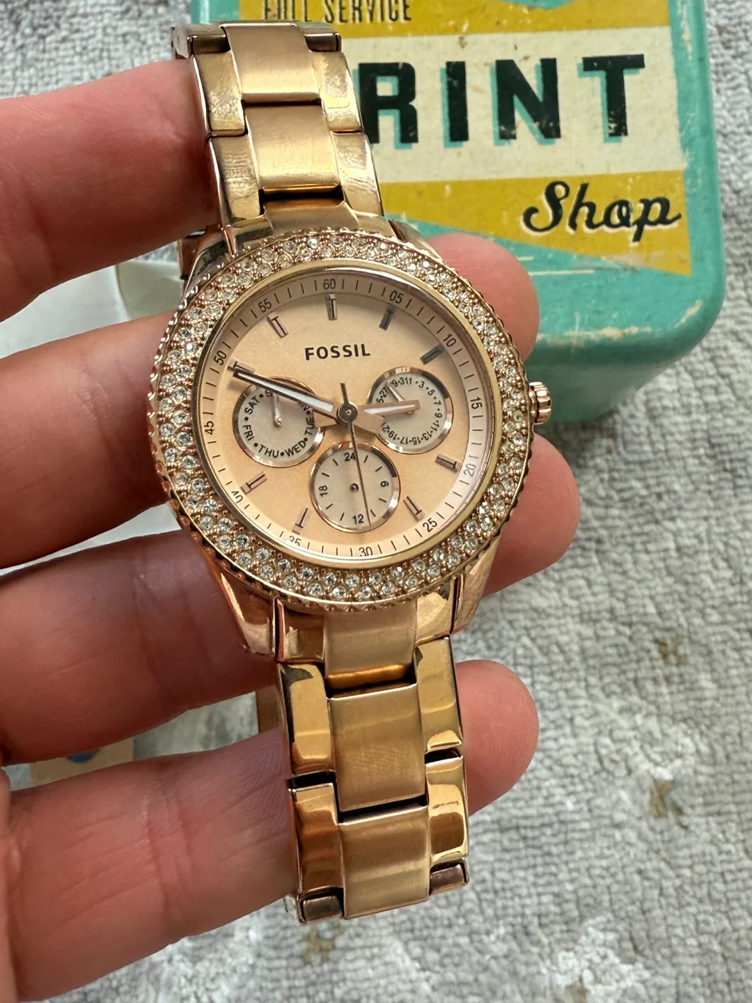 Fossil ES3003 Ladies Rose Gold S/Steel, Crystal Bezel thumbnail