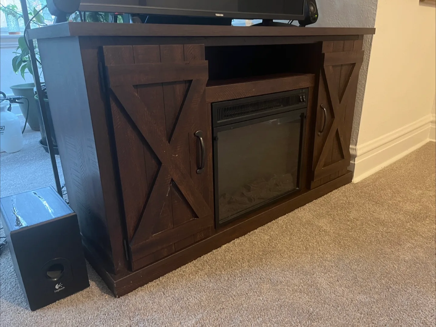 Brown Entertainment Center with Electric Fireplace thumbnail
