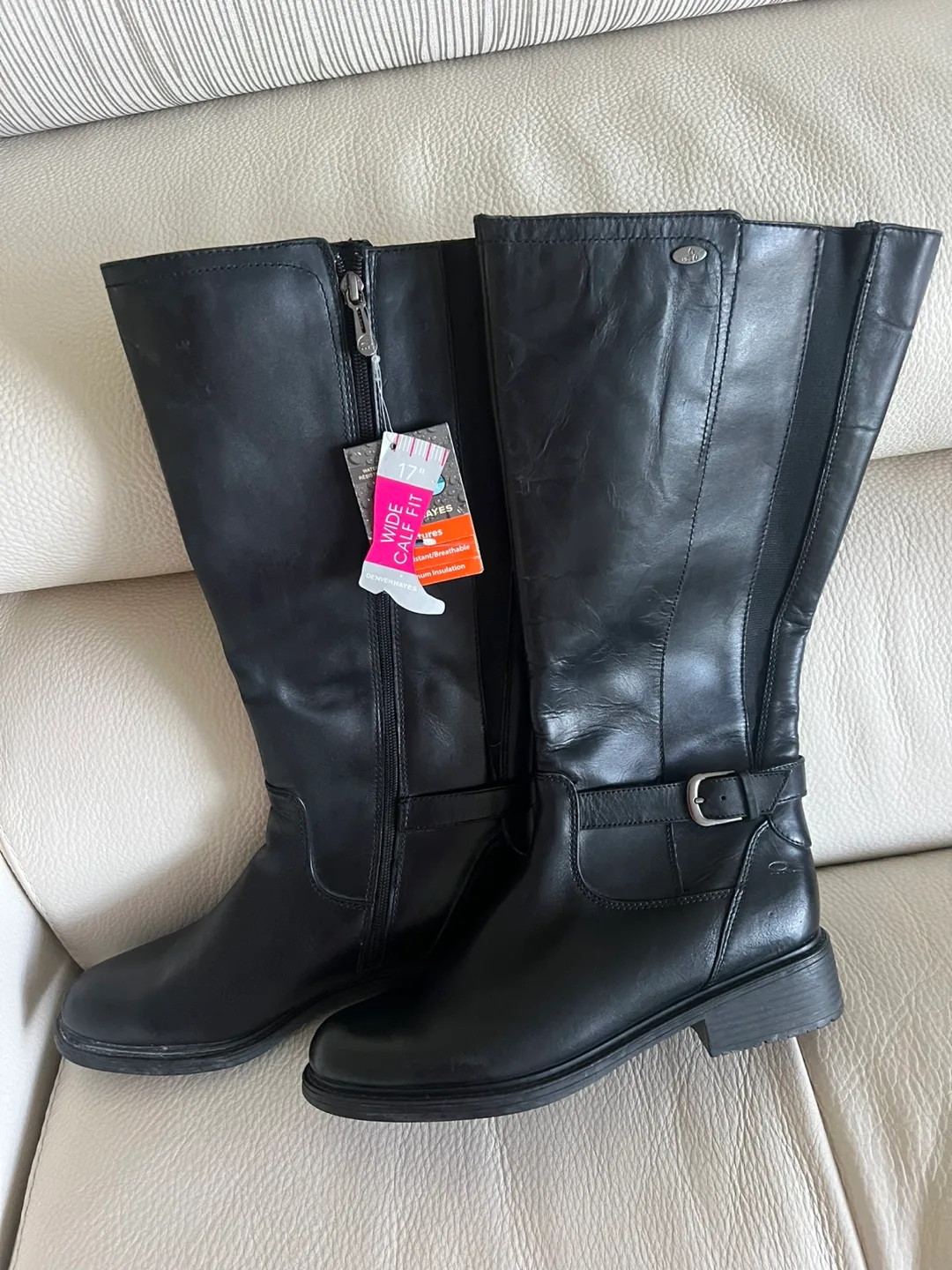 Denver Hayes Black Leather Boots - Size 11M, Wide Calf image indicator(2)