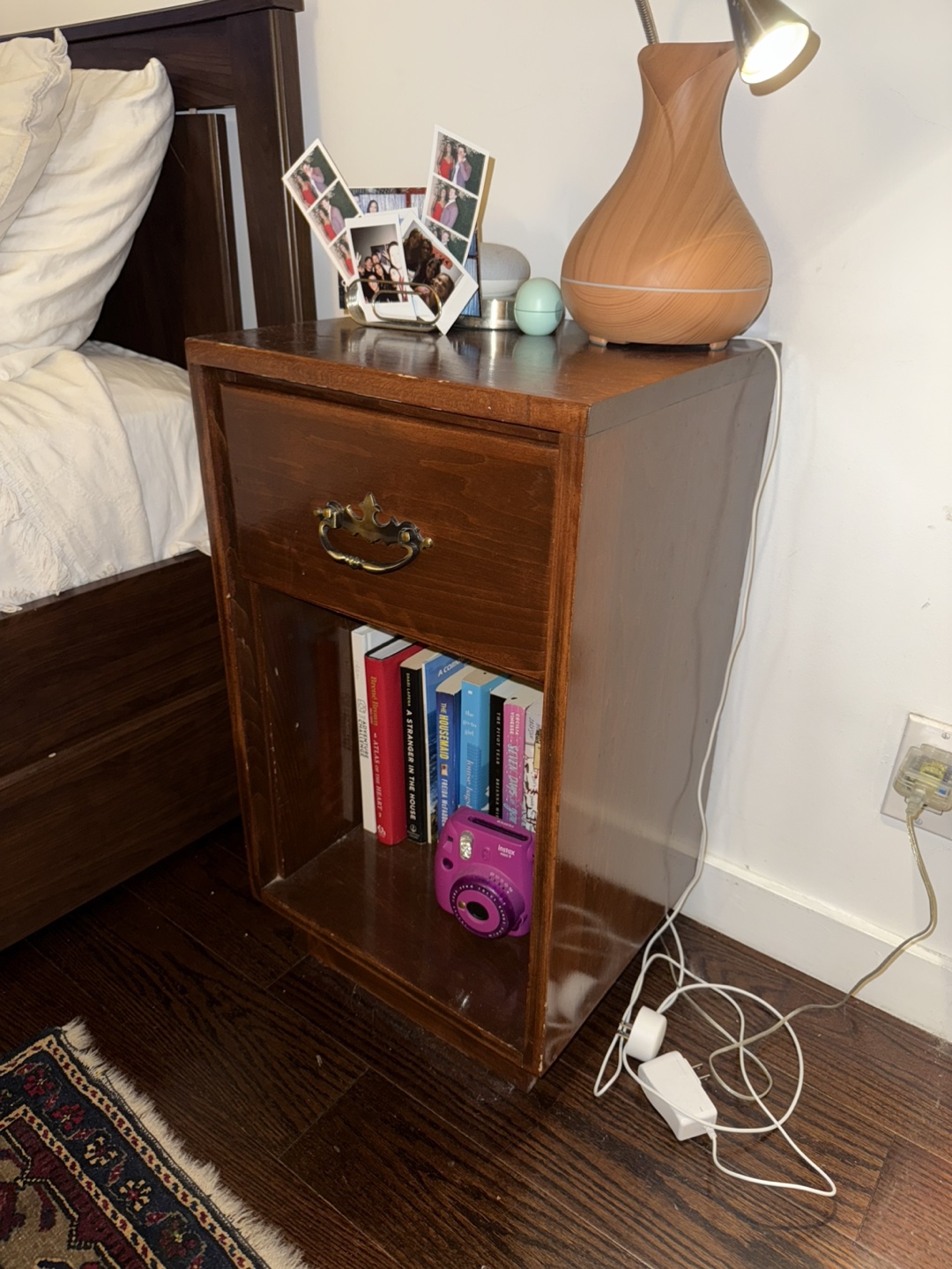 Wood Bedside Table with Drawer - photo 2