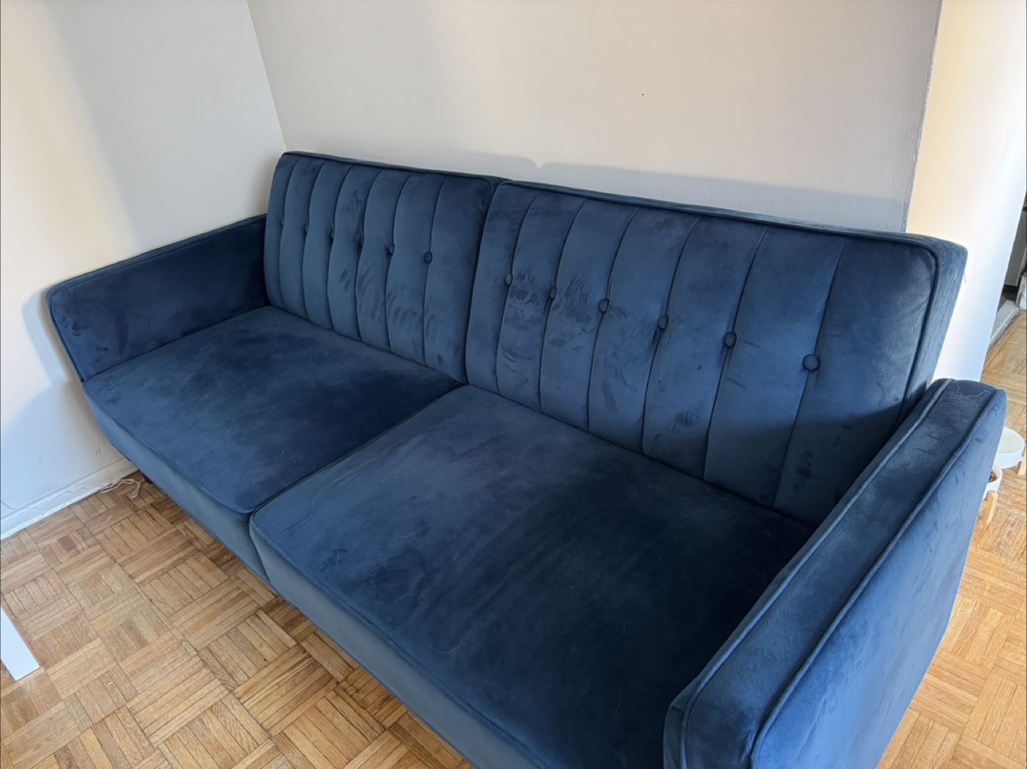 Blue Velvet Sofa bed.
