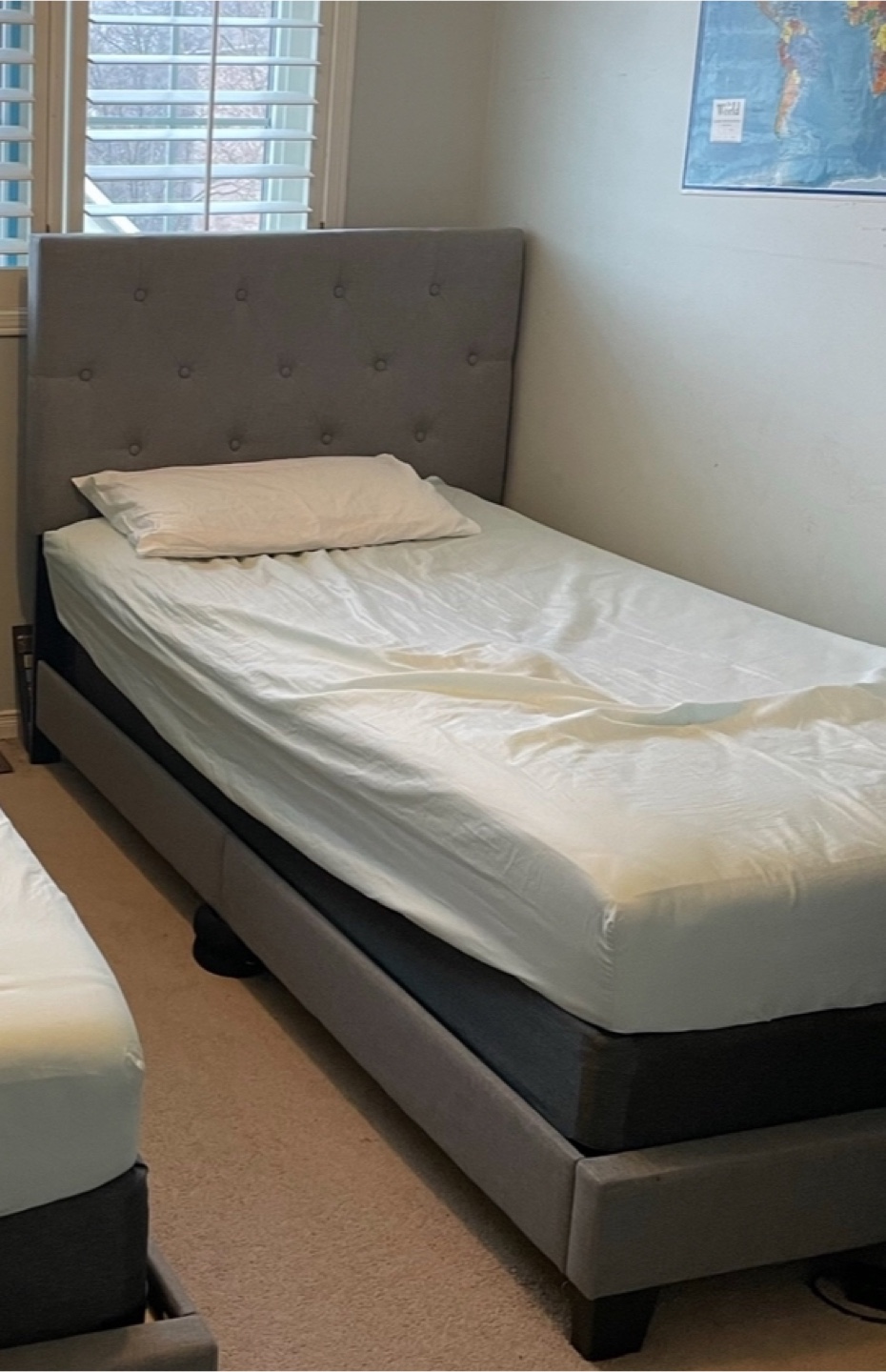 1 Twin Bed  with Grey Headboard(just bed frame with slats)