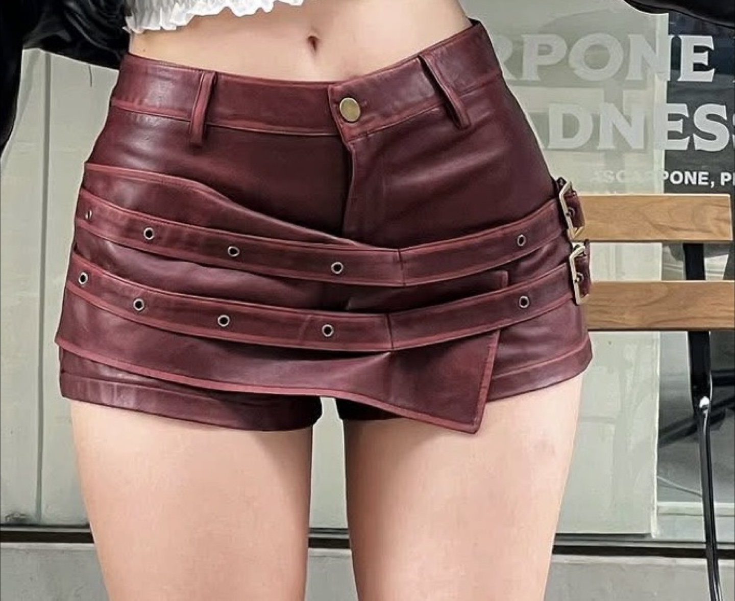 Burgundy Leather Mini Skirt