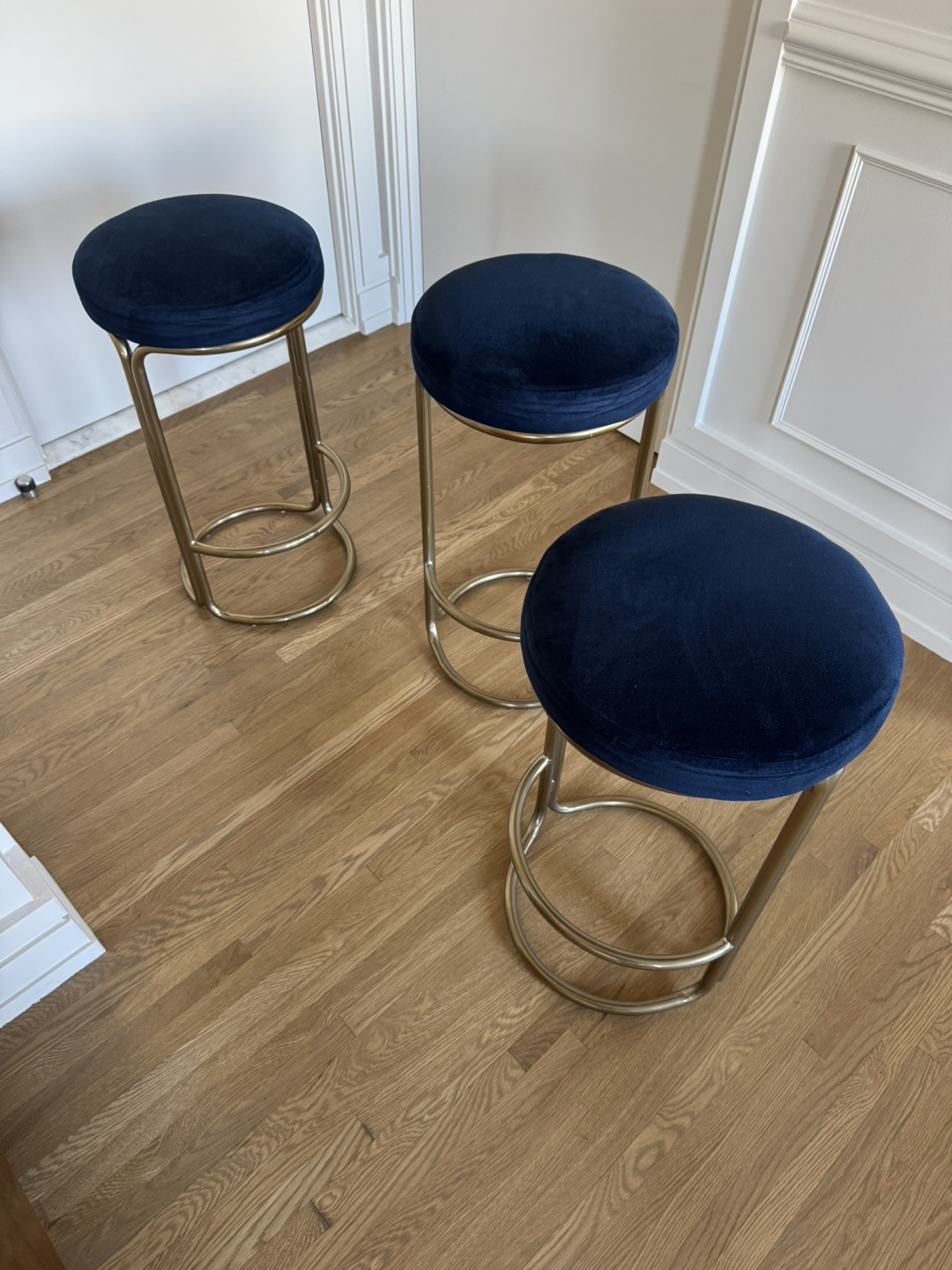 West Elm Set of 3 Navy Blue Velvet Bar Stools
