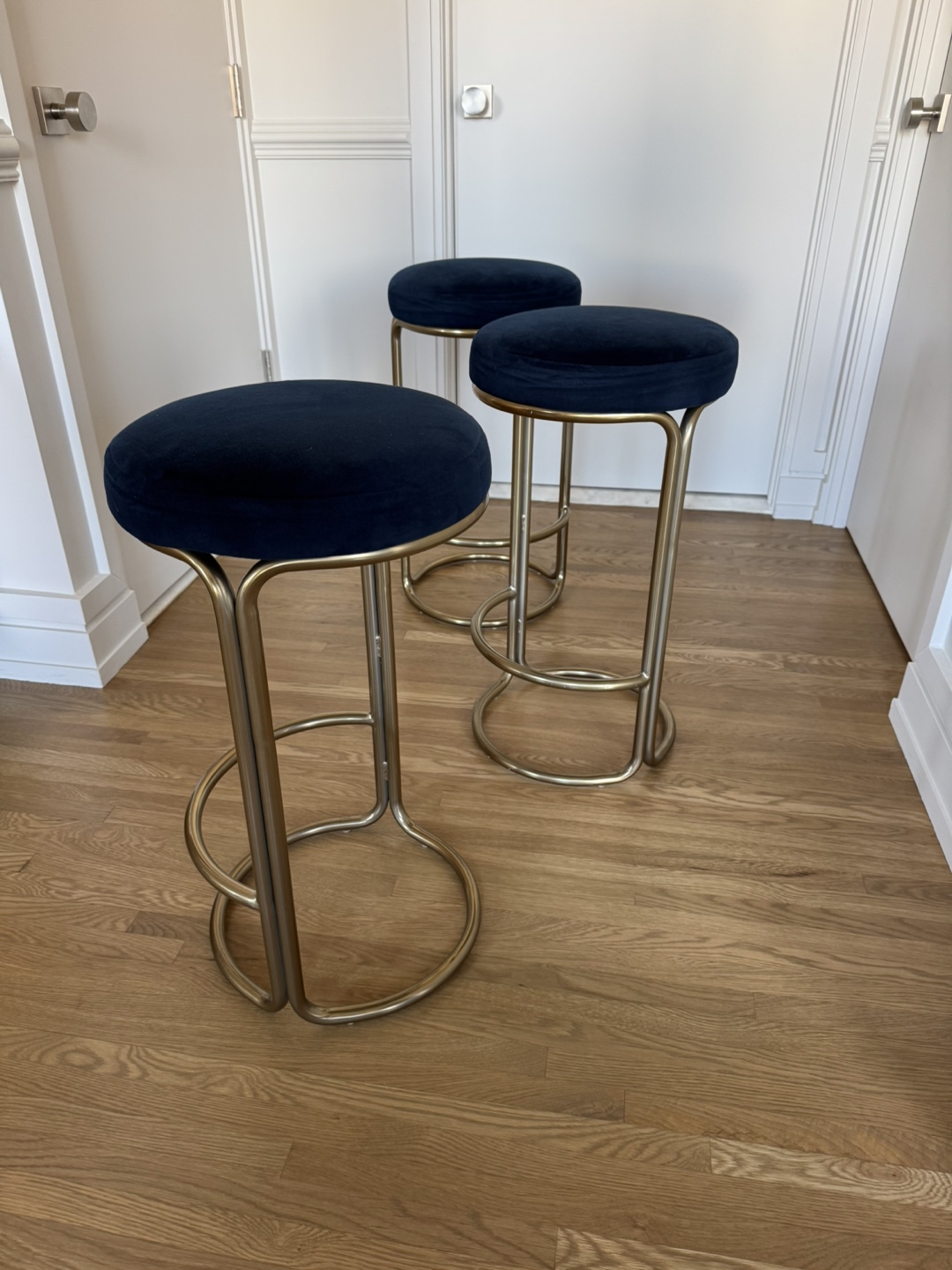 West Elm Set of 3 Navy Blue Velvet Bar Stools - photo 2