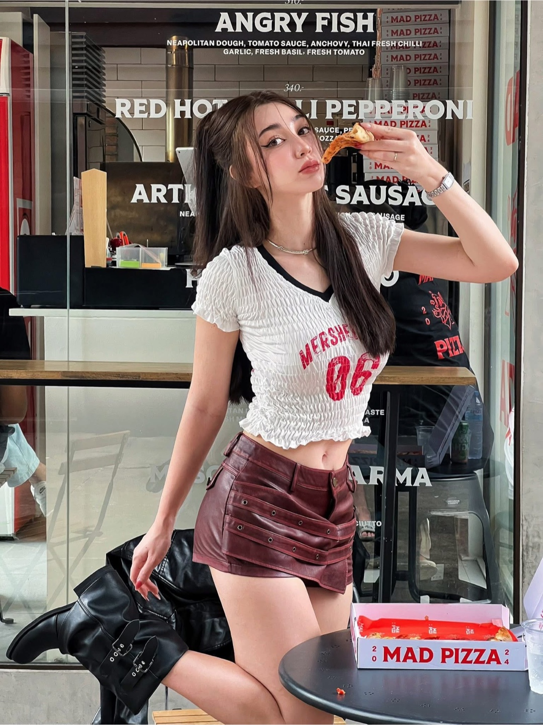 Burgundy Leather Mini Skirt - photo 2