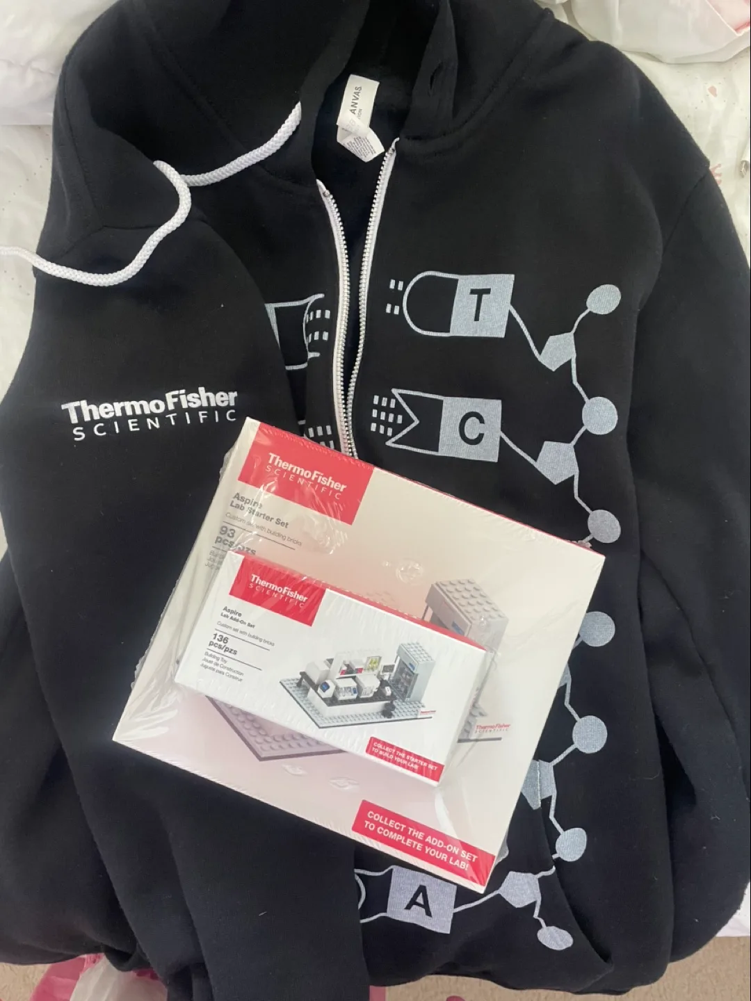 ThermoFisher sweatshirt and lego thumbnail