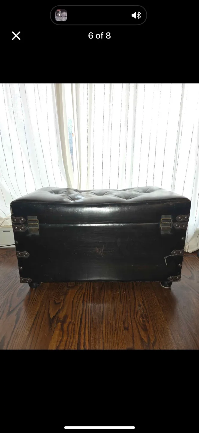 Small leather ottoman with storage thumbnail