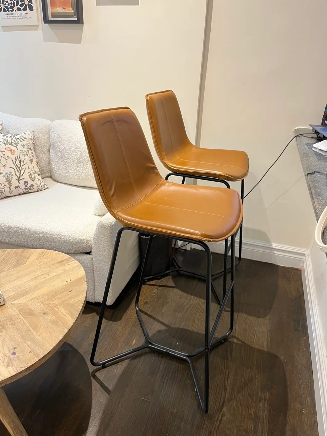 Set of 2 Tan Faux Leather Bar Stools thumbnail