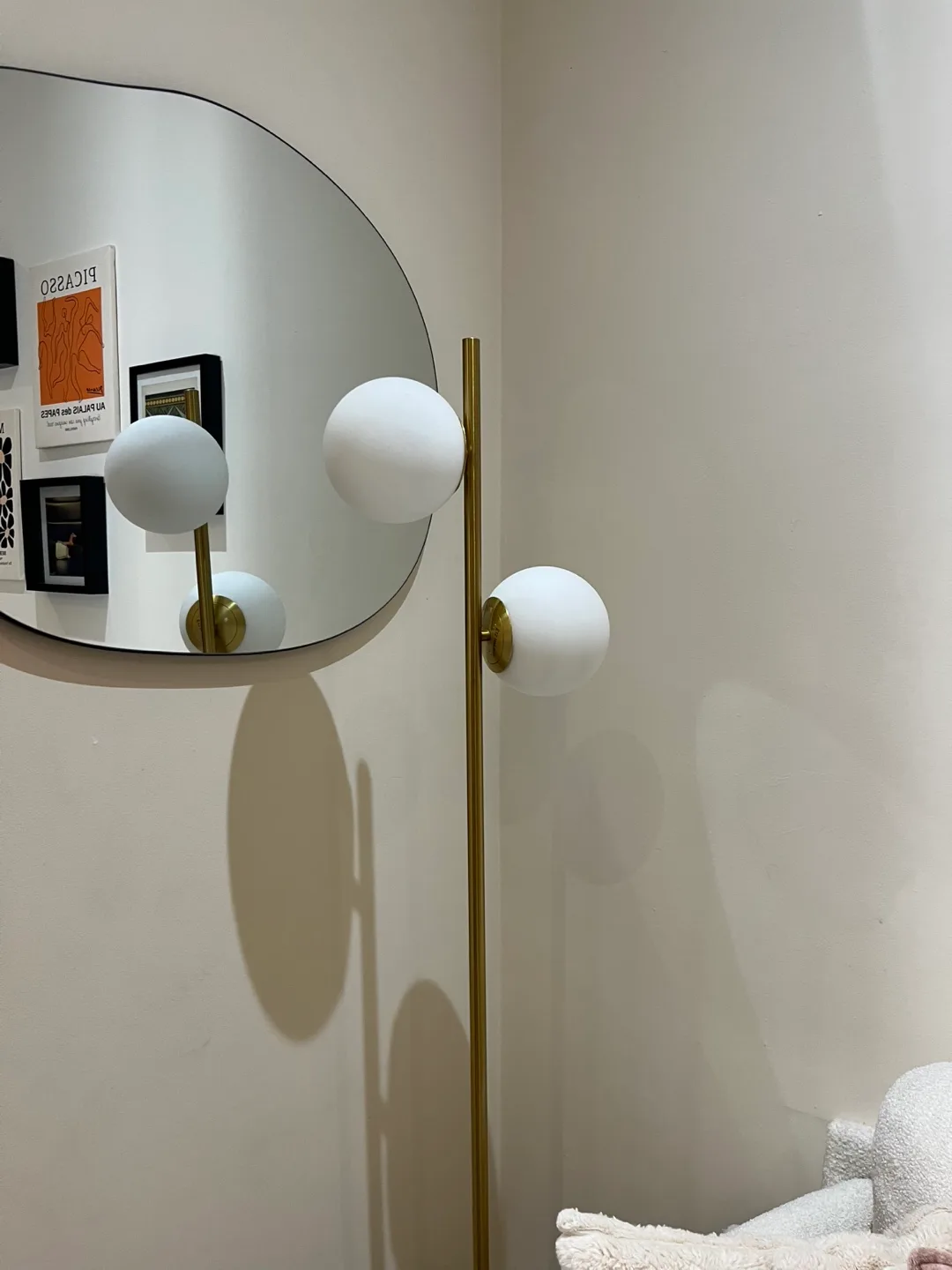 Modern Gold Floor Lamp with White Globes thumbnail