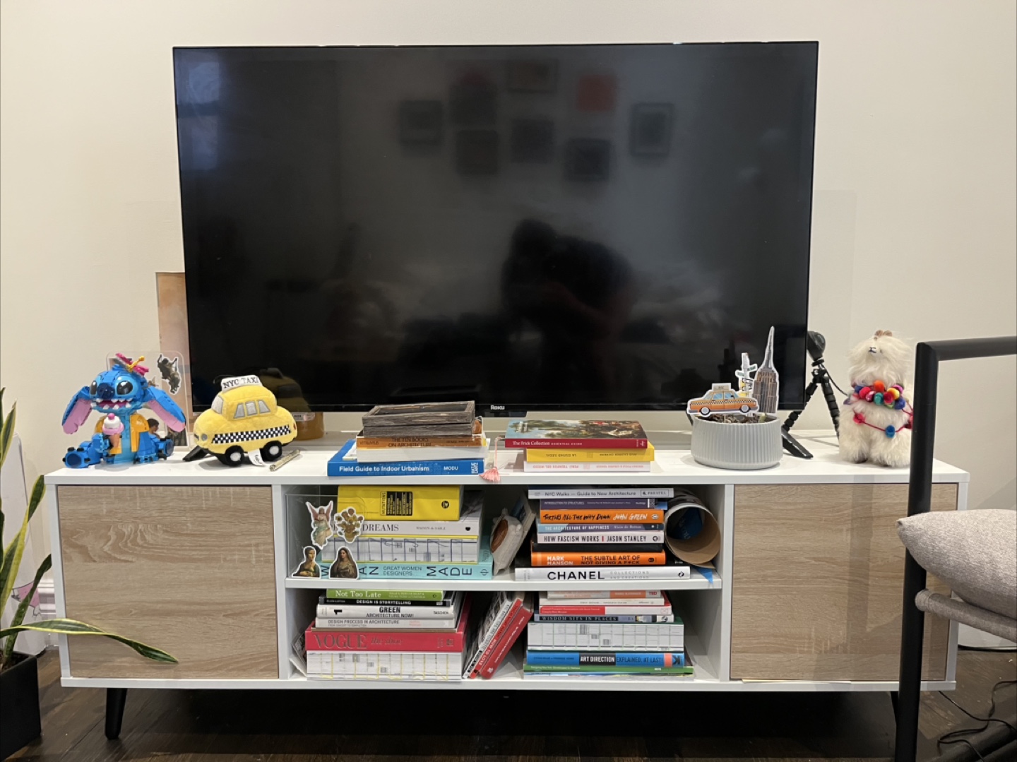 50” TV + modern and sleek console