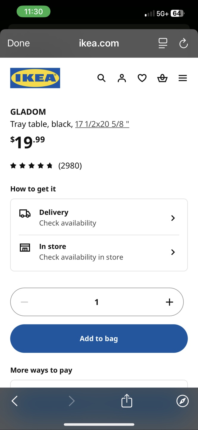 IKEA GLADOM Black Tray Table - 17 1/2x20 5/8" - photo 5