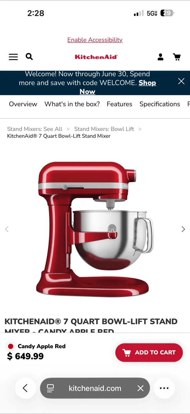 KitchenAid 7 Quart Bowl-Lift Stand Mixer - Candy Apple Red thumbnail