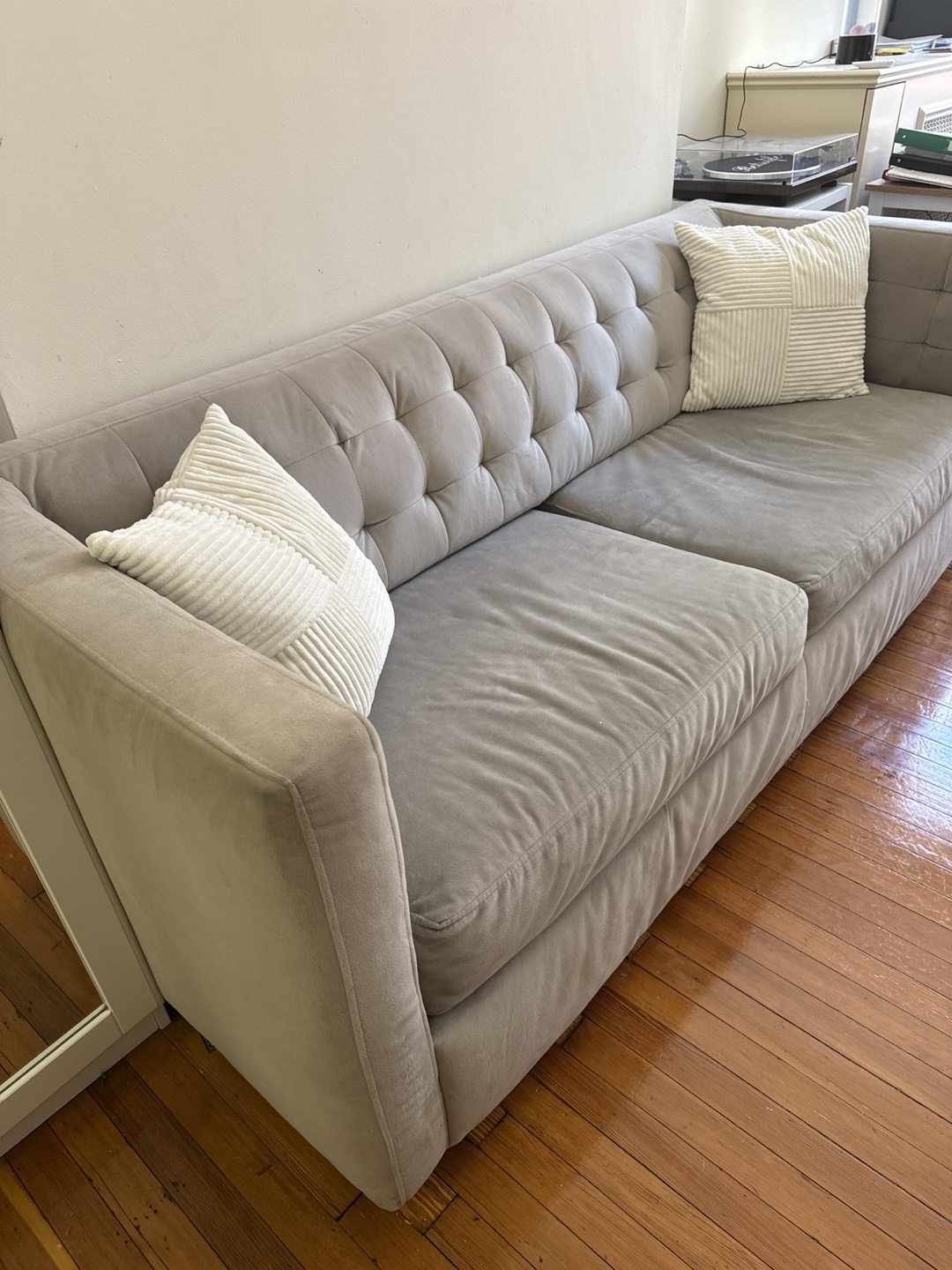 West Elm - Tufted Light Gray Sofa - photo 2
