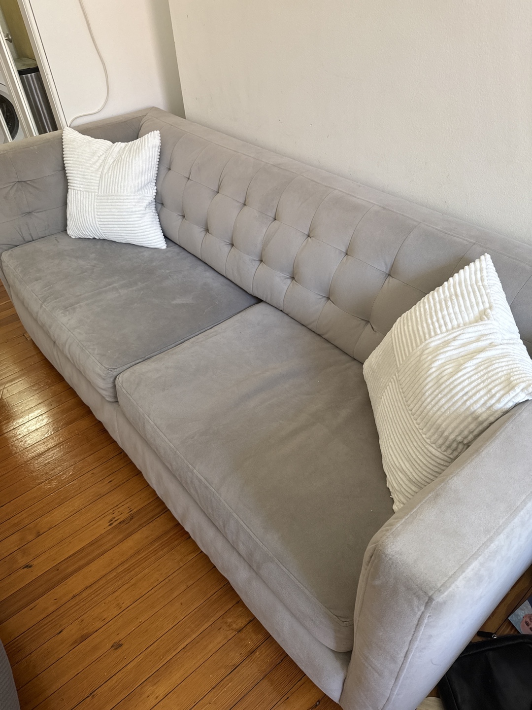 West Elm - Tufted Light Gray Sofa - photo 3