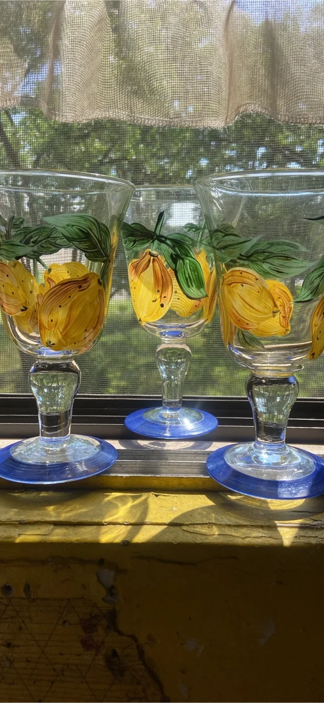 Hand Painted Lemon Stemmed Glasses (set of 8) thumbnail