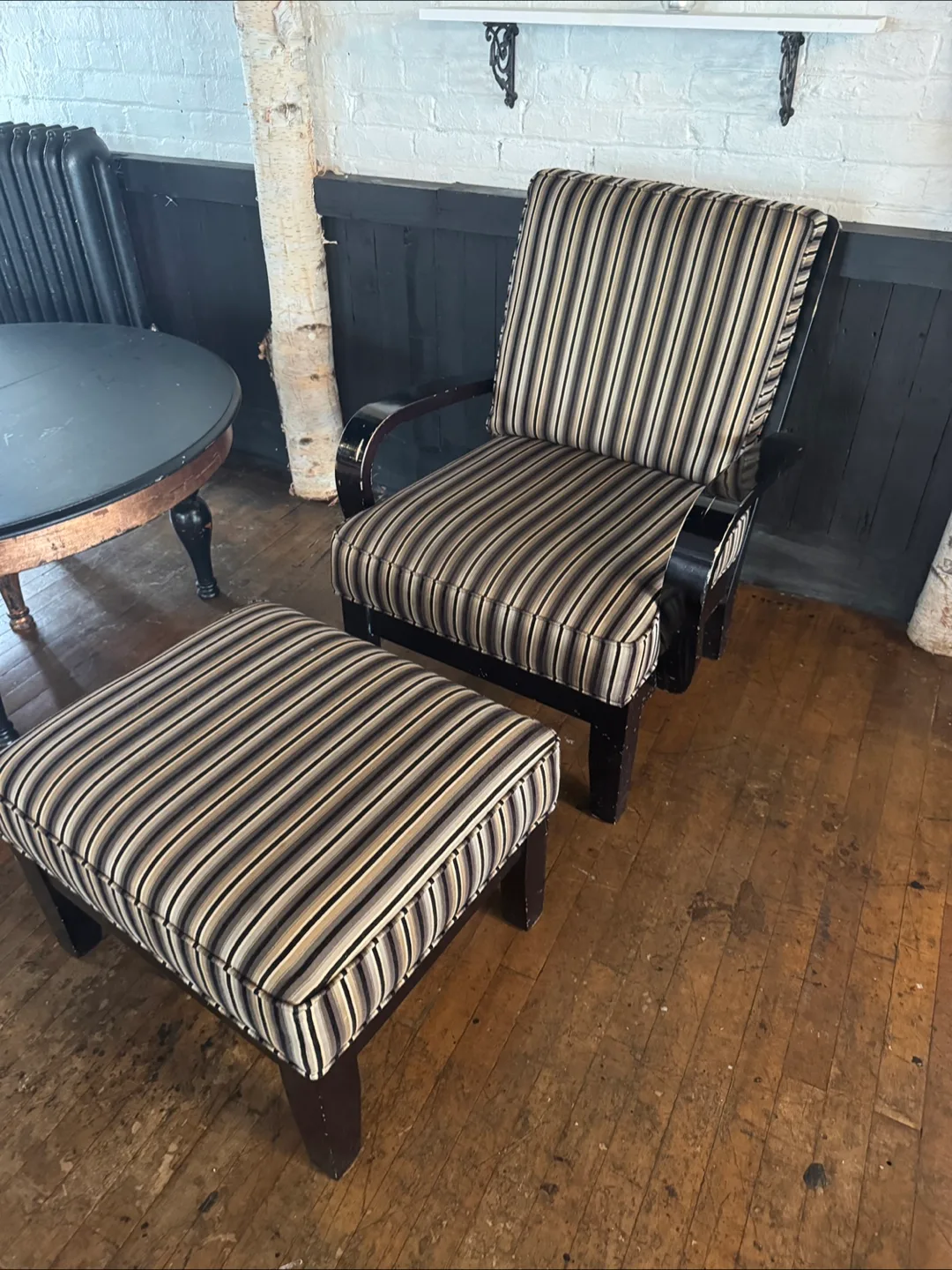 Striped Armchair with Ottoman thumbnail